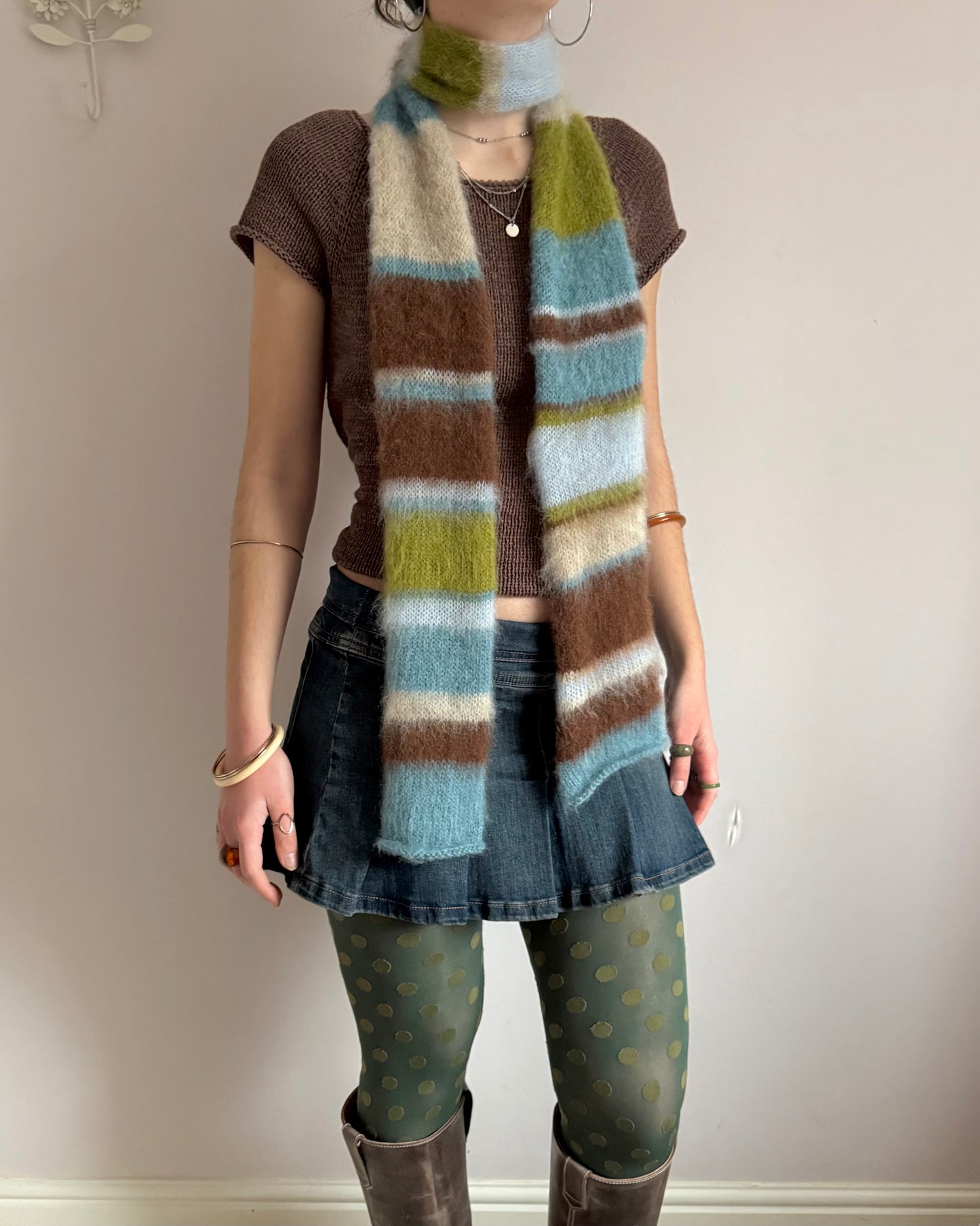 1 of 1 fluffy striped scarf - moss meadow 🪲 made to order