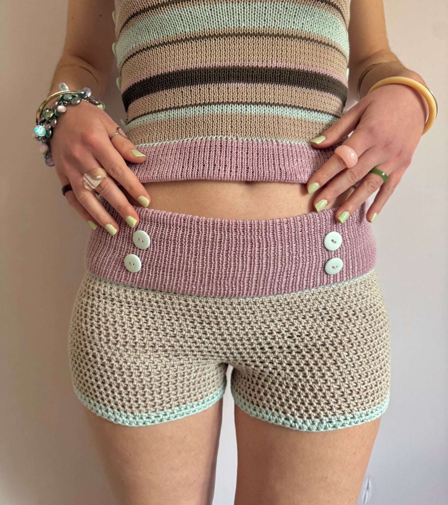 Mint Latte Button Shorts - limited edition (pre made in S)