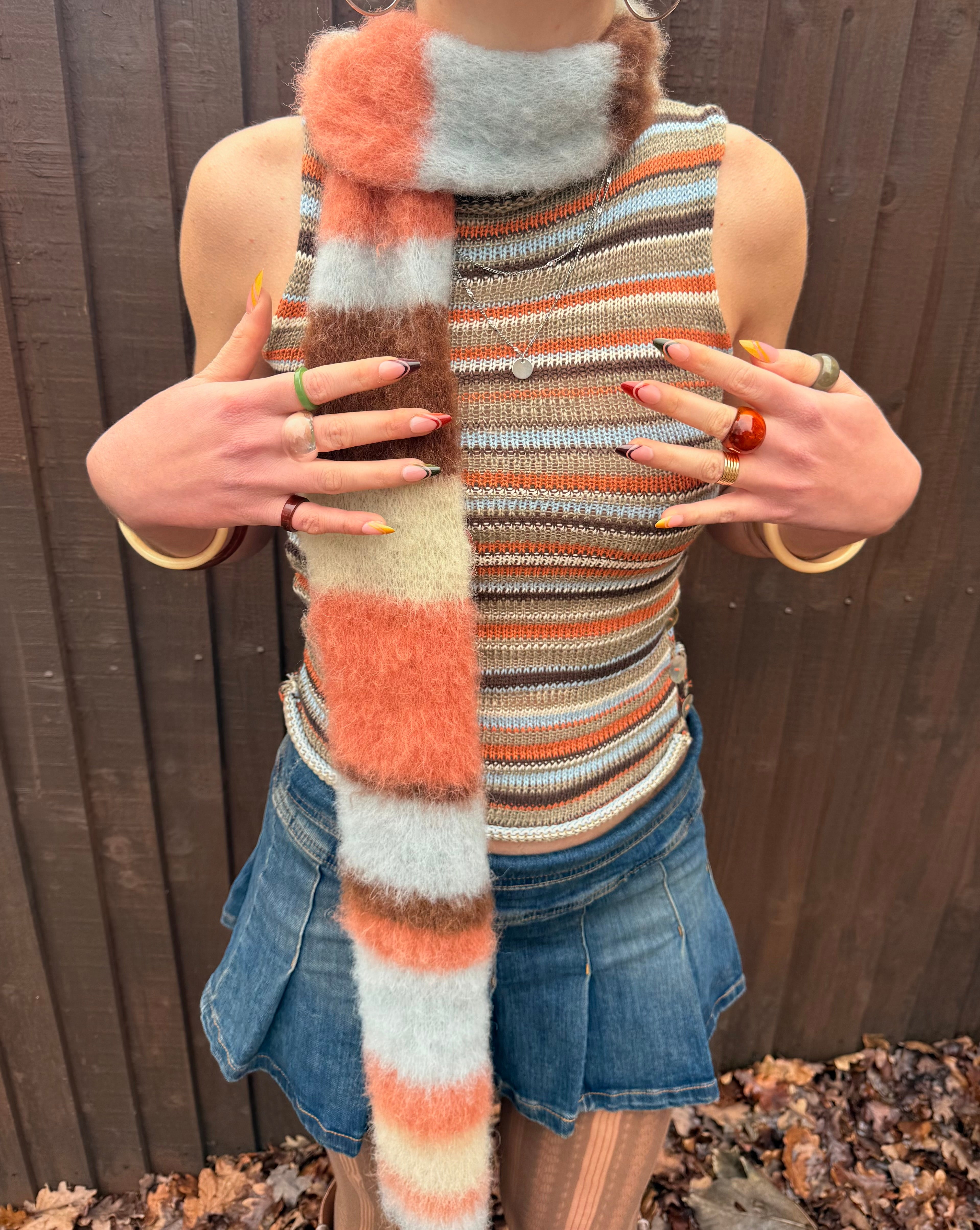Retro Striped Pearl Vest - handmade knitted vest with mother of
