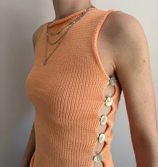 The Pearl Vest in peach - handmade knitted vest with mother of pearl buttons