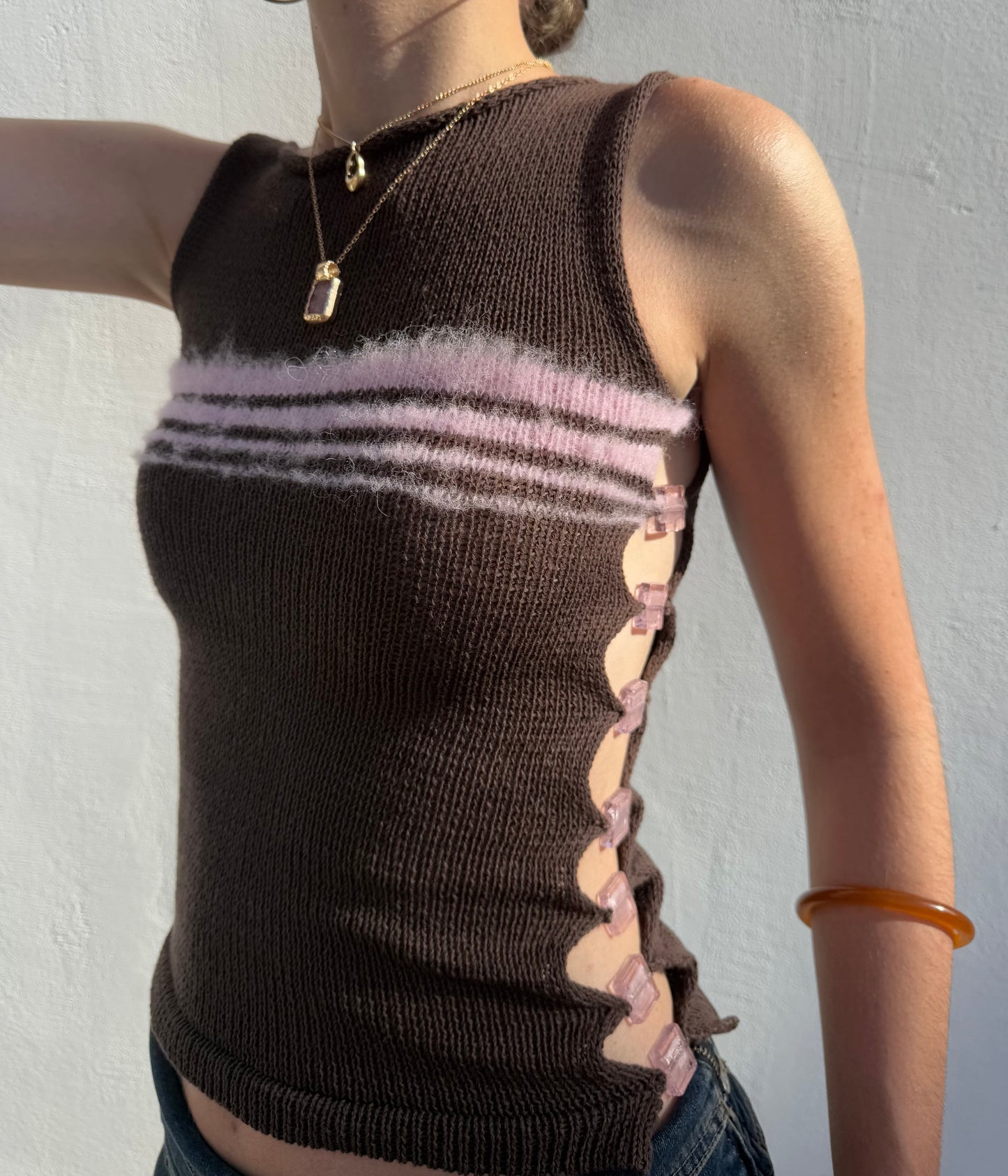 Chocolate Blush Bead Vest (pre made in size S) 🤎🌸