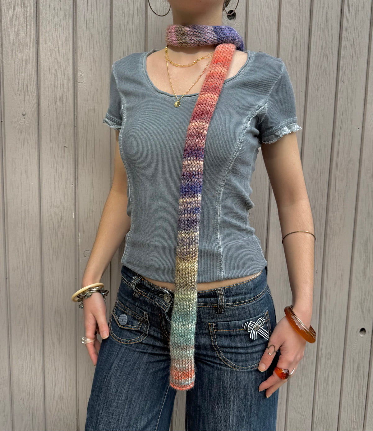 Aurora ombré knitted skinny scarf