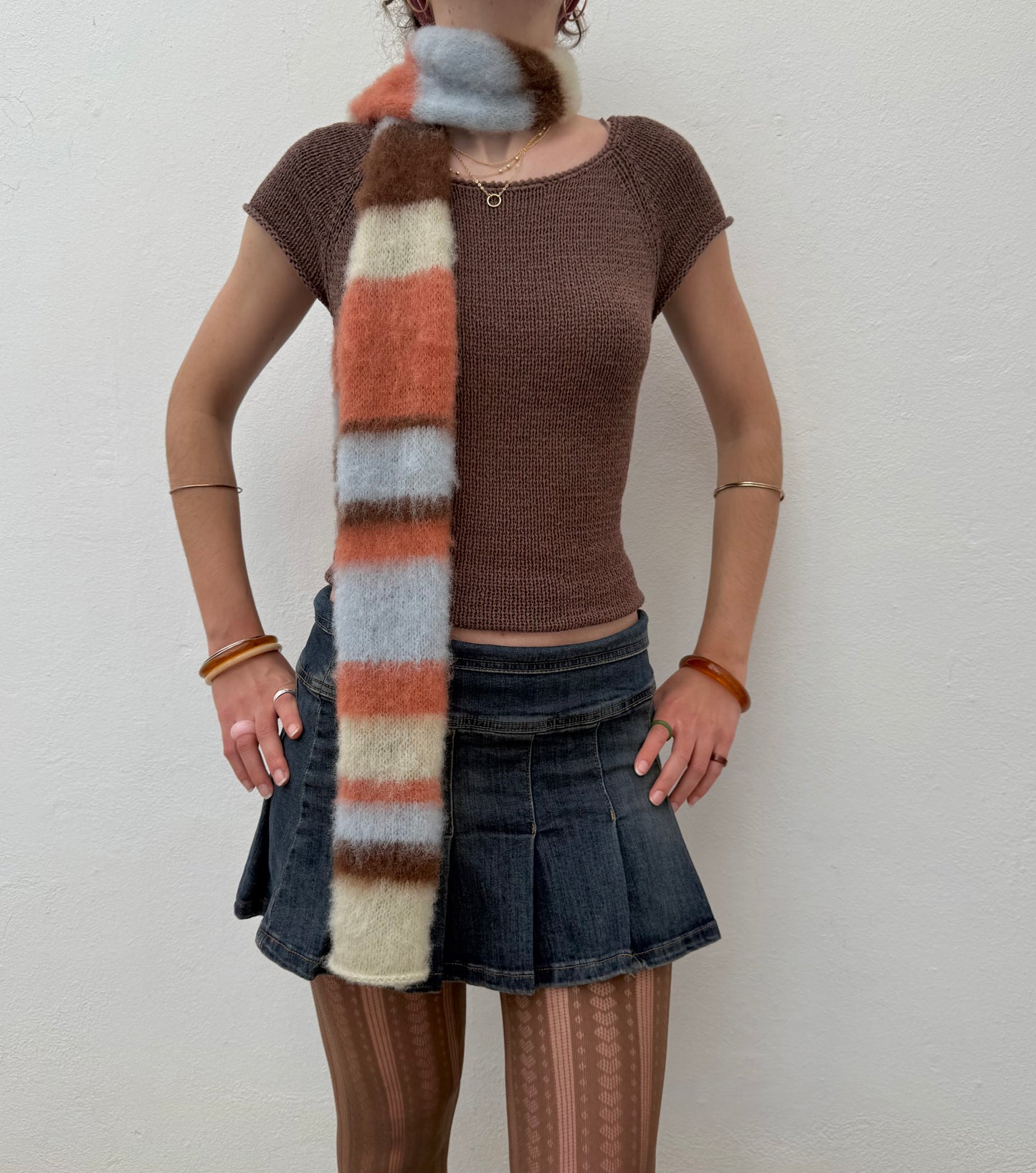Handmade retro fluffy striped scarf - pre made