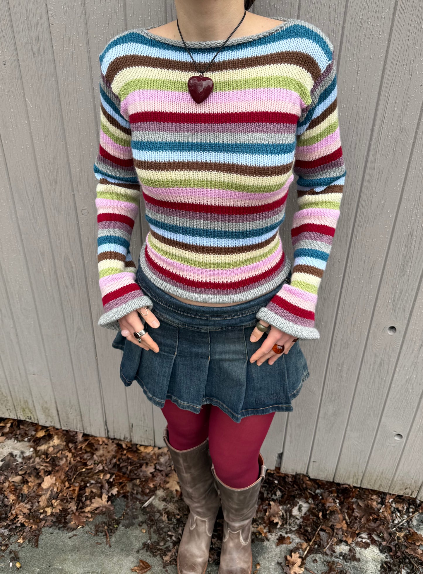 Handmade multicoloured striped knitted jumper with flared sleeves - made to order