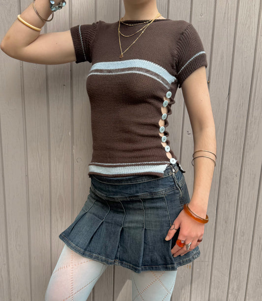 Pearl Tee in Brown & Blue (pre made in XS-S)
