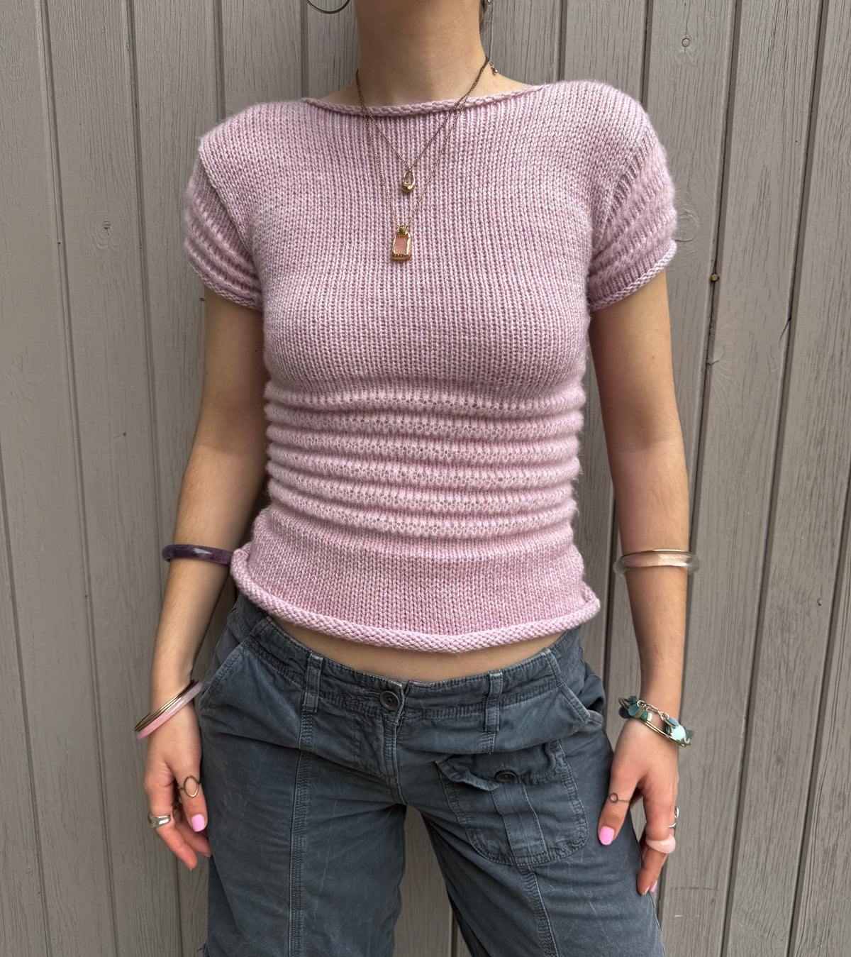 The Ripple Tee in dusky pink - handmade shirred top with puff sleeves (pre made in S)