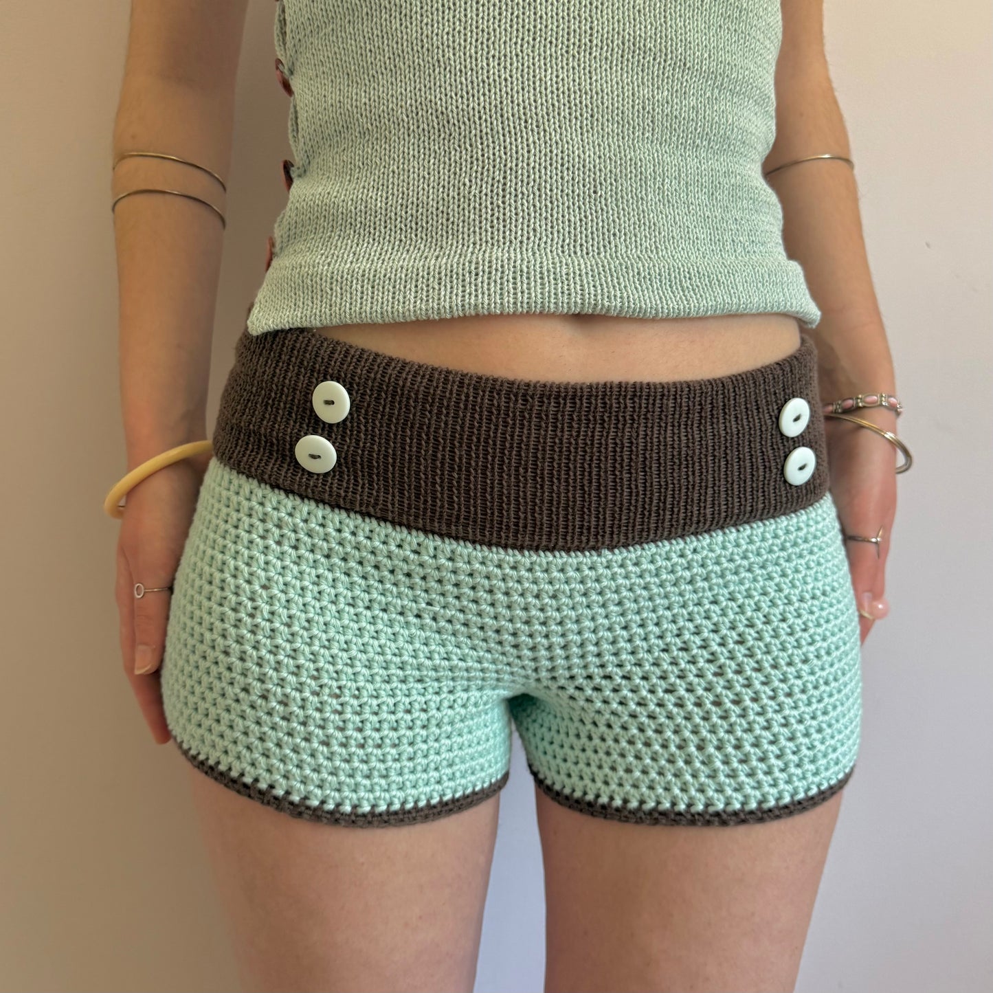 Mint Choc Chip Button Shorts - limited edition (pre made in S)