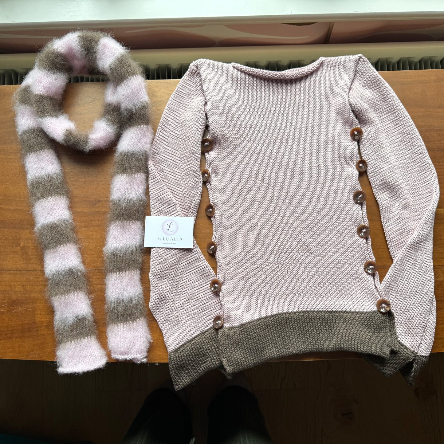 Colour block Pearl long sleeve in dusky pink and mocha