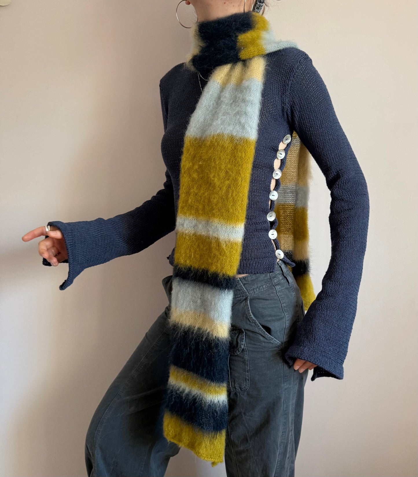 Handmade fluffy extra wide striped scarf - 1 of 1 & pre made