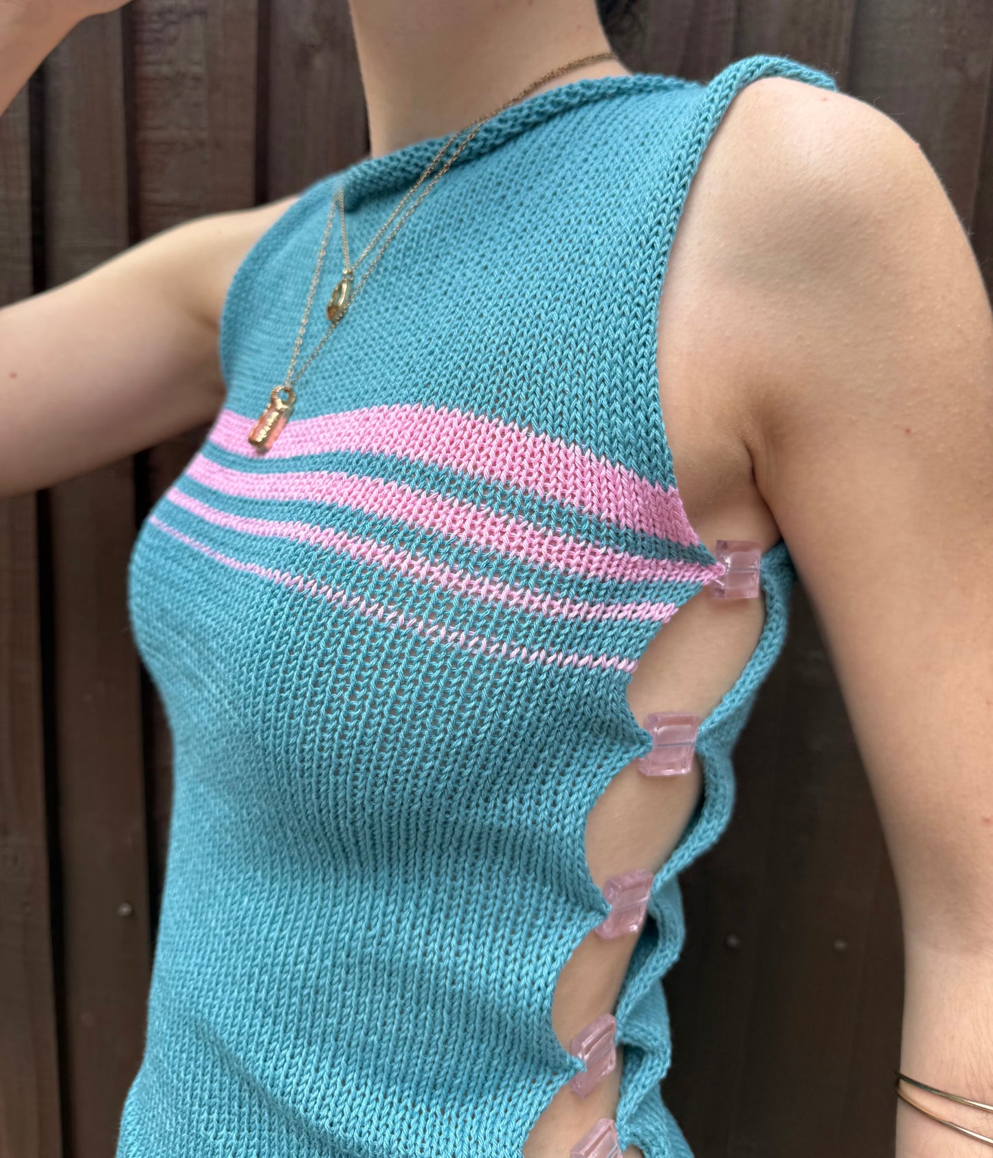 1 of 1 Bead Vest - Aqua Bloom (pre made in size S-M) 🩵🌸