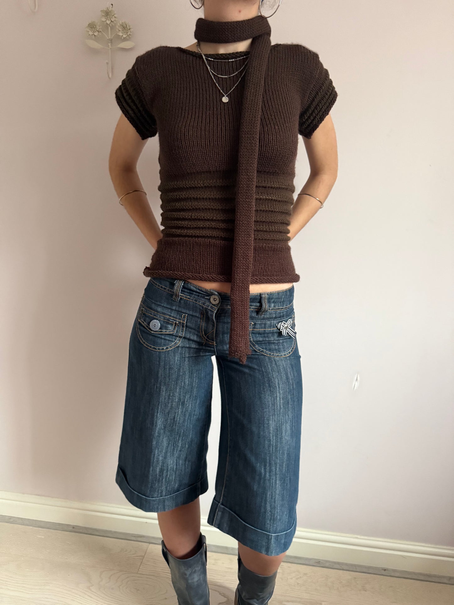 The Ripple Tee in brown - handmade shirred top with puff sleeves (pre made in size M)