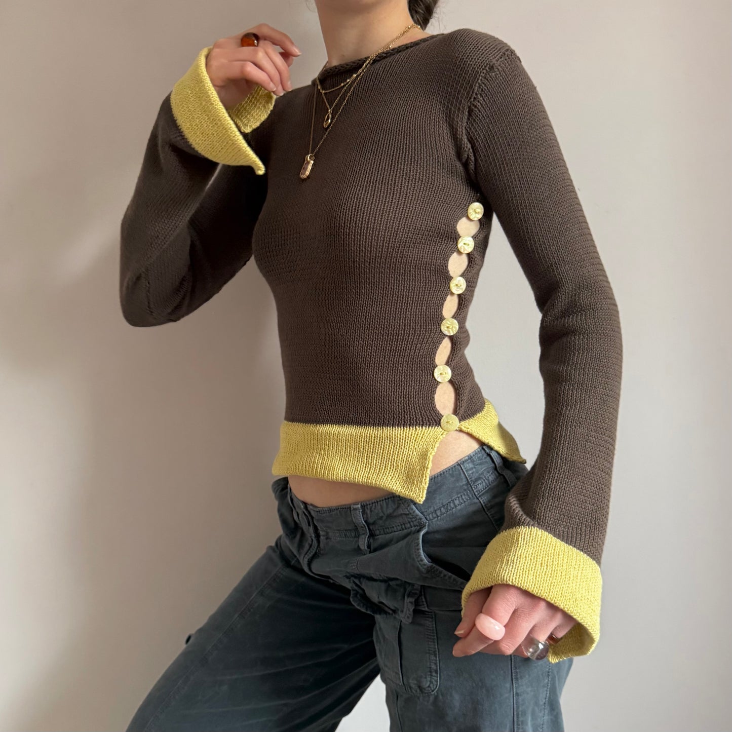 Colour block Pearl long sleeve in mocha & yellow