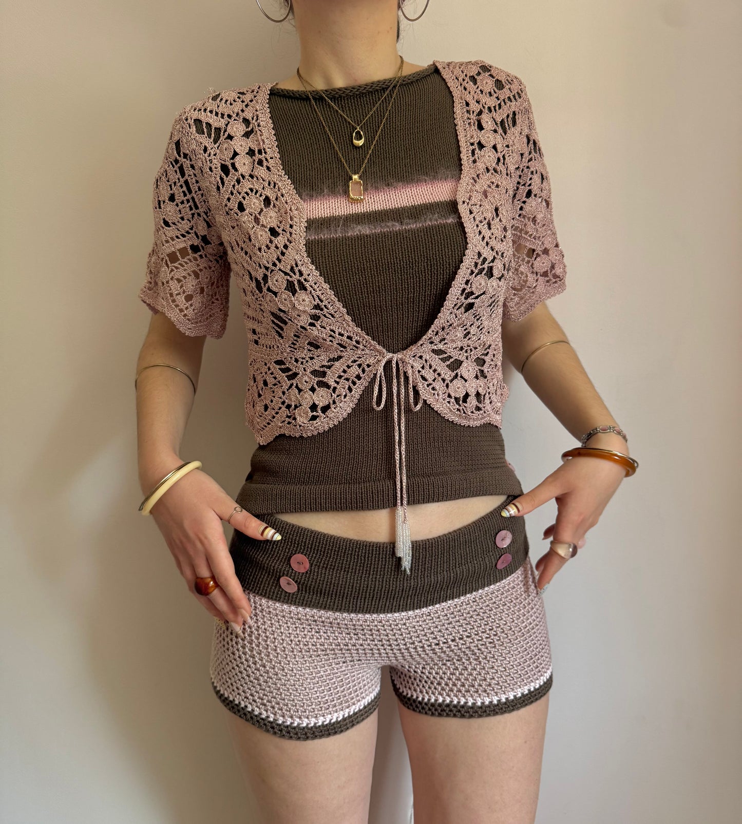 The Pearl Button Shorts in dusky pink & mocha (pre made in S)