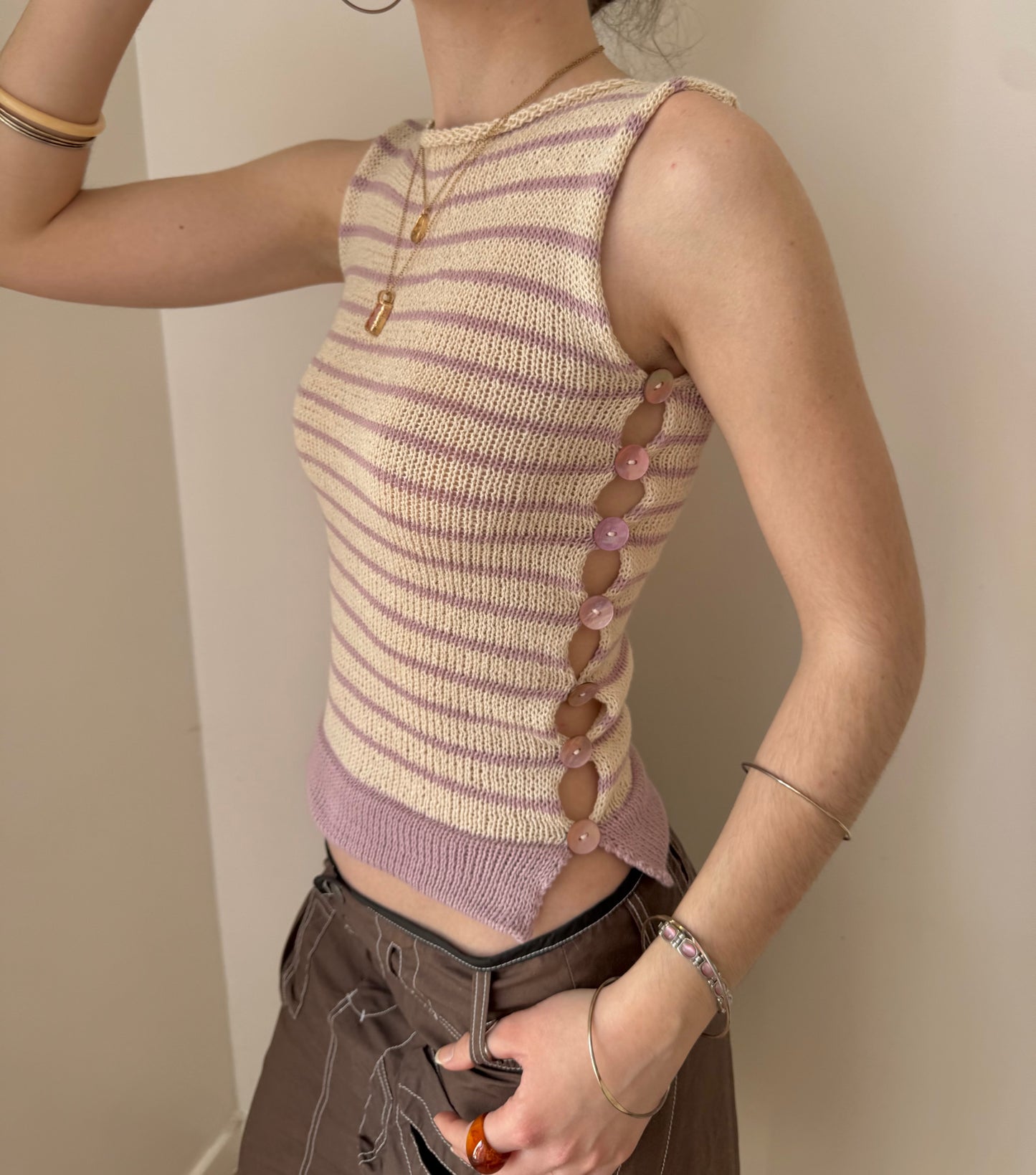 1 of 1 striped Pearl Vest in cream & dusky pink (pre made in S-M)