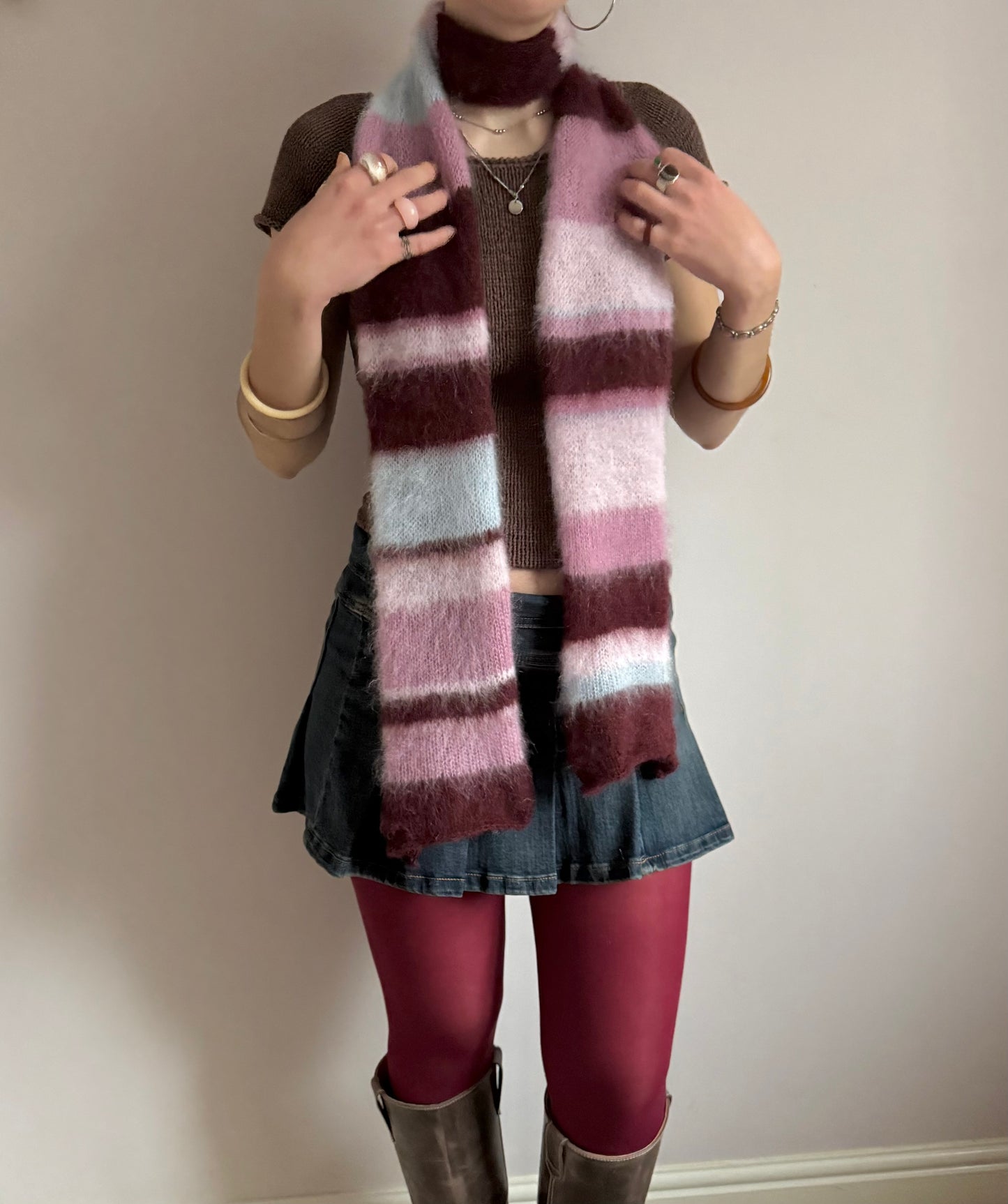 1 of 1 fluffy striped scarf - frosted cherry 🍒❄️ made to order