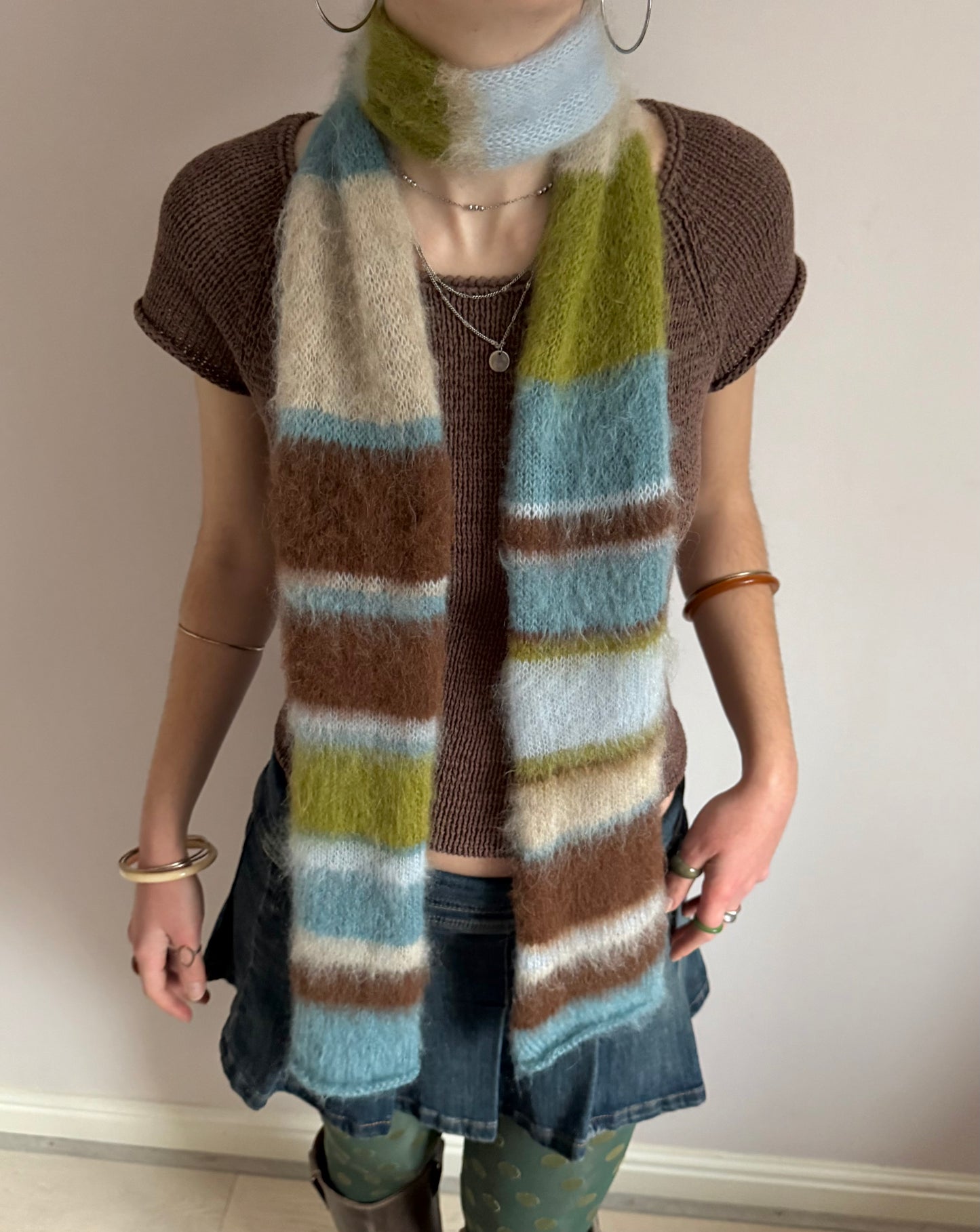 1 of 1 fluffy striped scarf - moss meadow 🪲 made to order