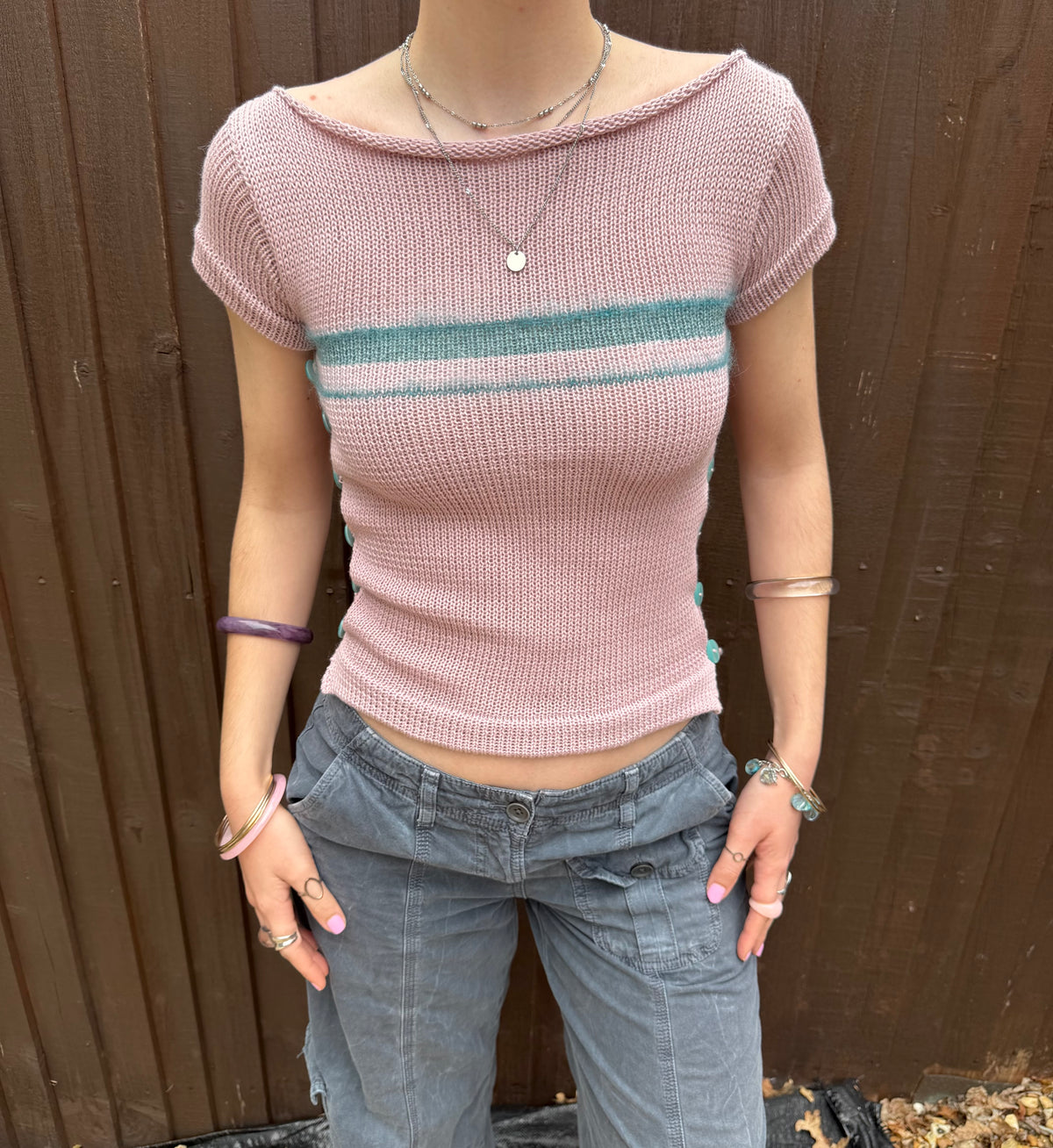 Pearl Tee in Dusky Pink & Teal (pre made in S)