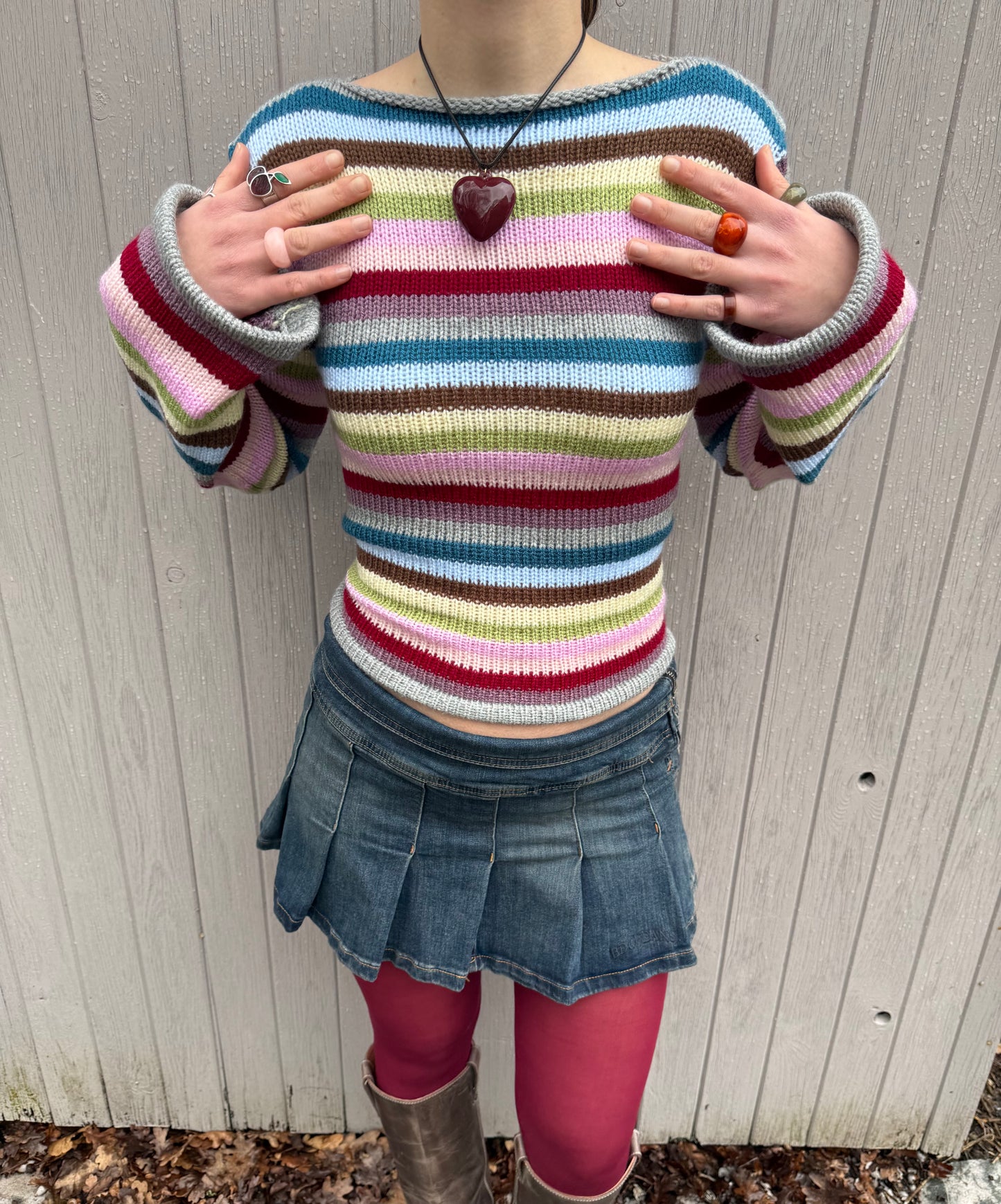 Handmade multicoloured striped knitted jumper with flared sleeves - made to order
