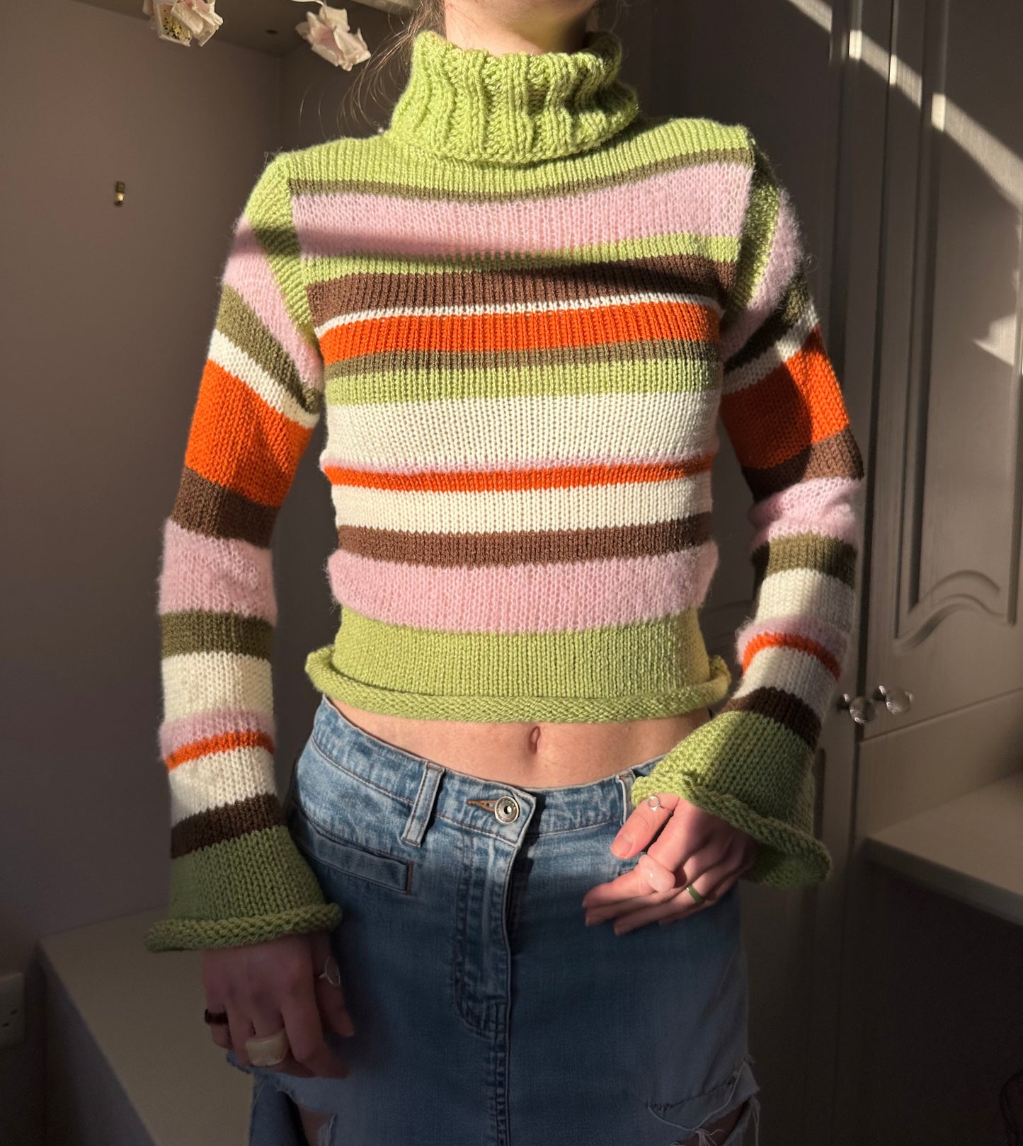 The Lola Jumper - handmade knitted striped roll neck sweater