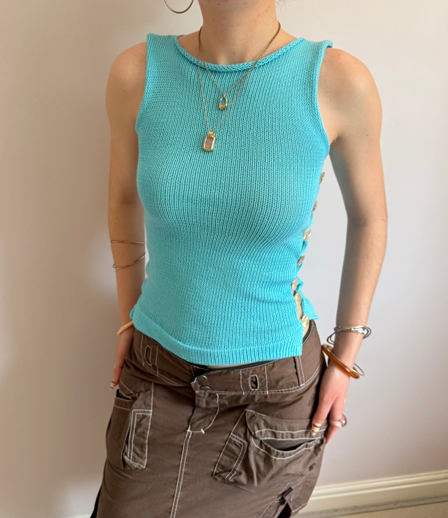 The Pearl Vest in turquoise - with mother of pearl buttons (pre made in size XS, S & M)