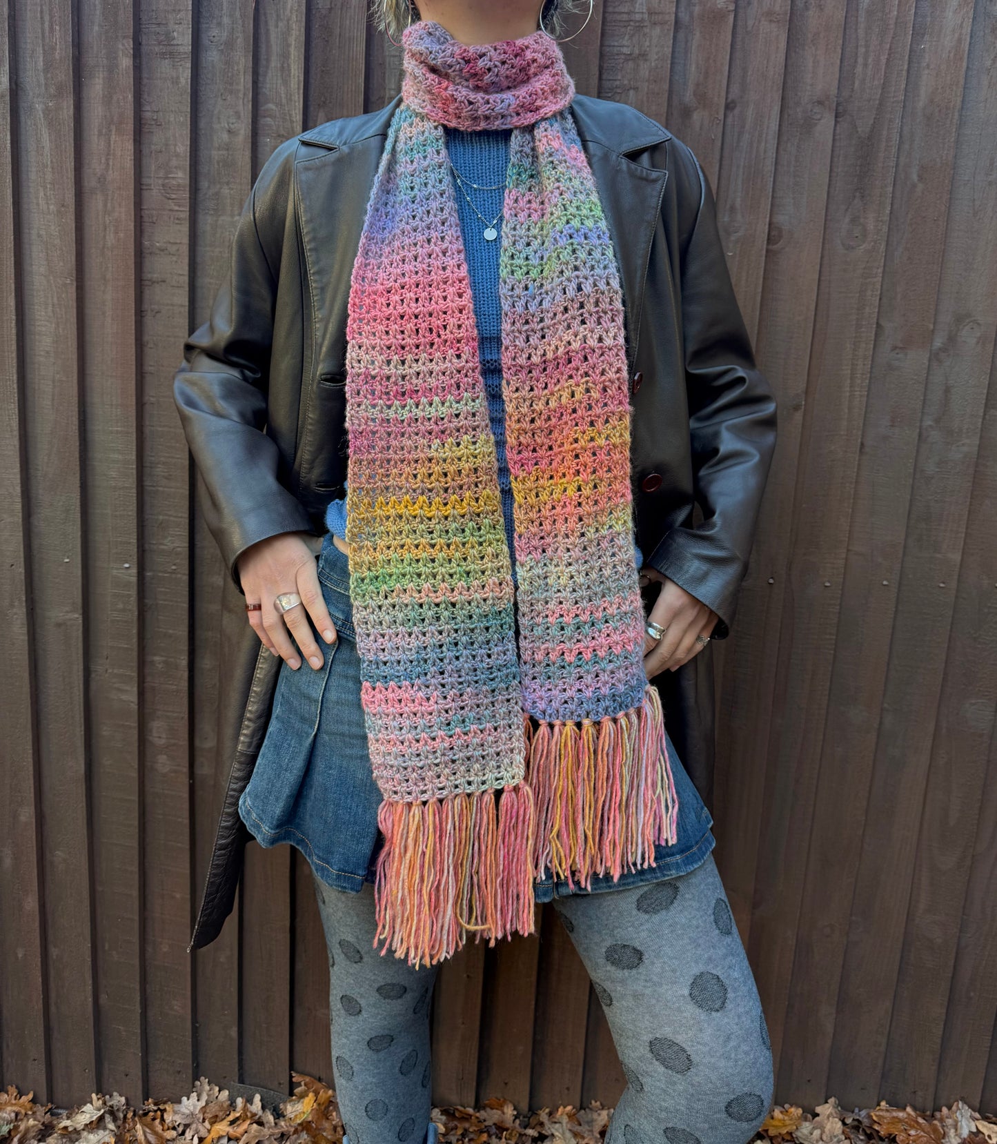 Handmade ombré rainbow crochet tassel scarf - 1 of 1 limited edition