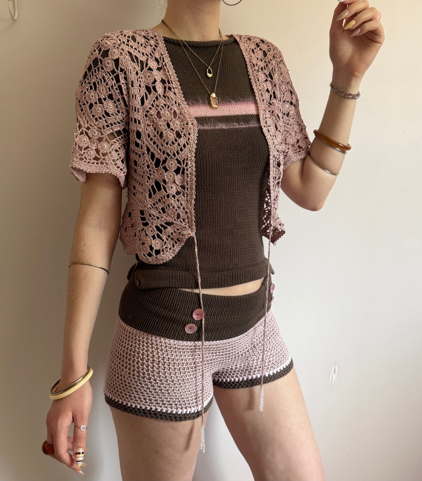 The Pearl Button Shorts in dusky pink & mocha (pre made in S)