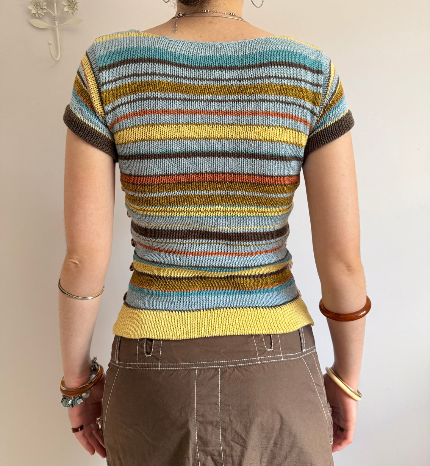 Retro Striped Scoop Neck Pearl Tee (pre made in size S)