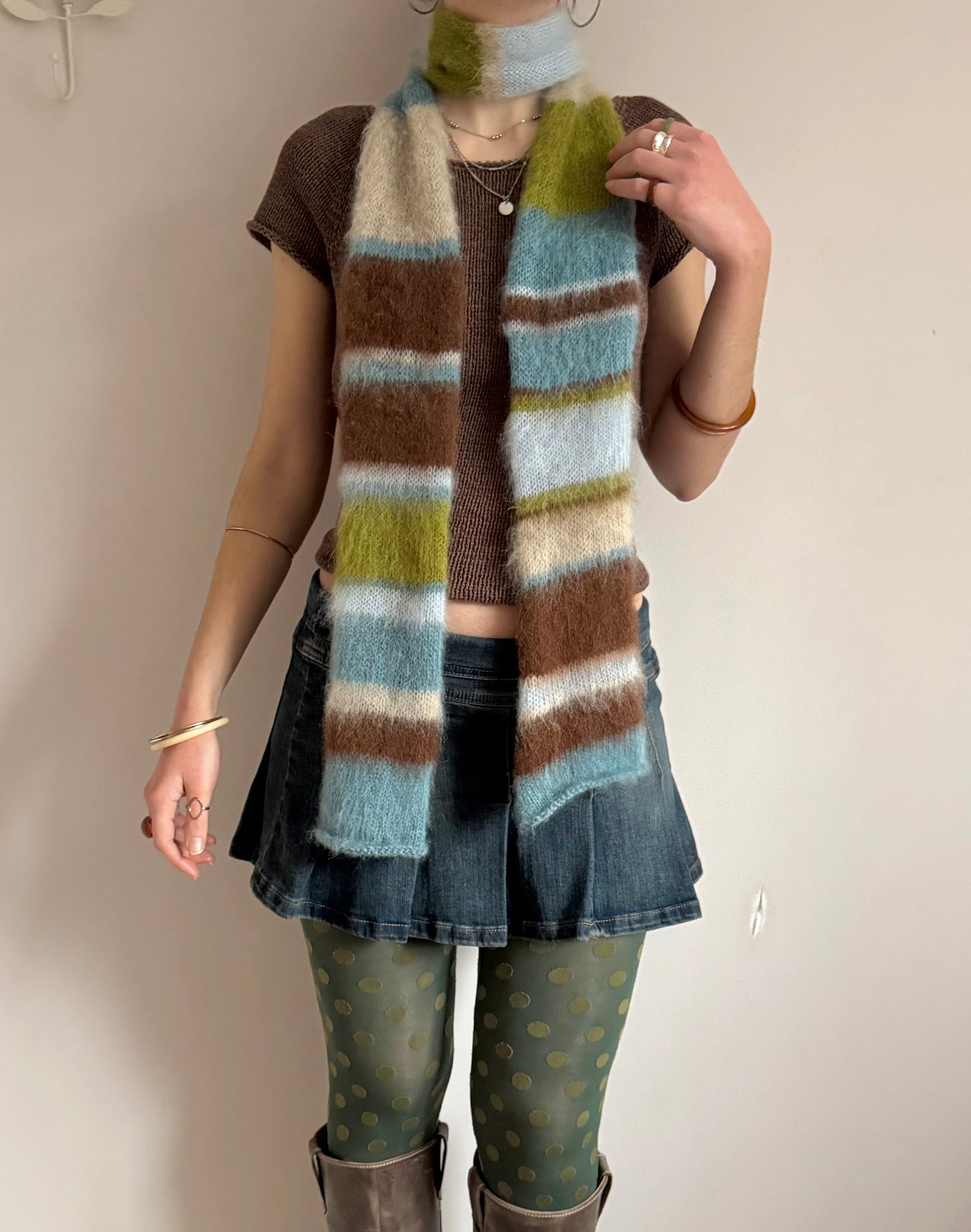 1 of 1 fluffy striped scarf - moss meadow 🪲 made to order