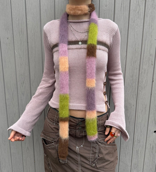 Handmade fluffy multicoloured striped skinny scarf - 1 of 1 & pre made