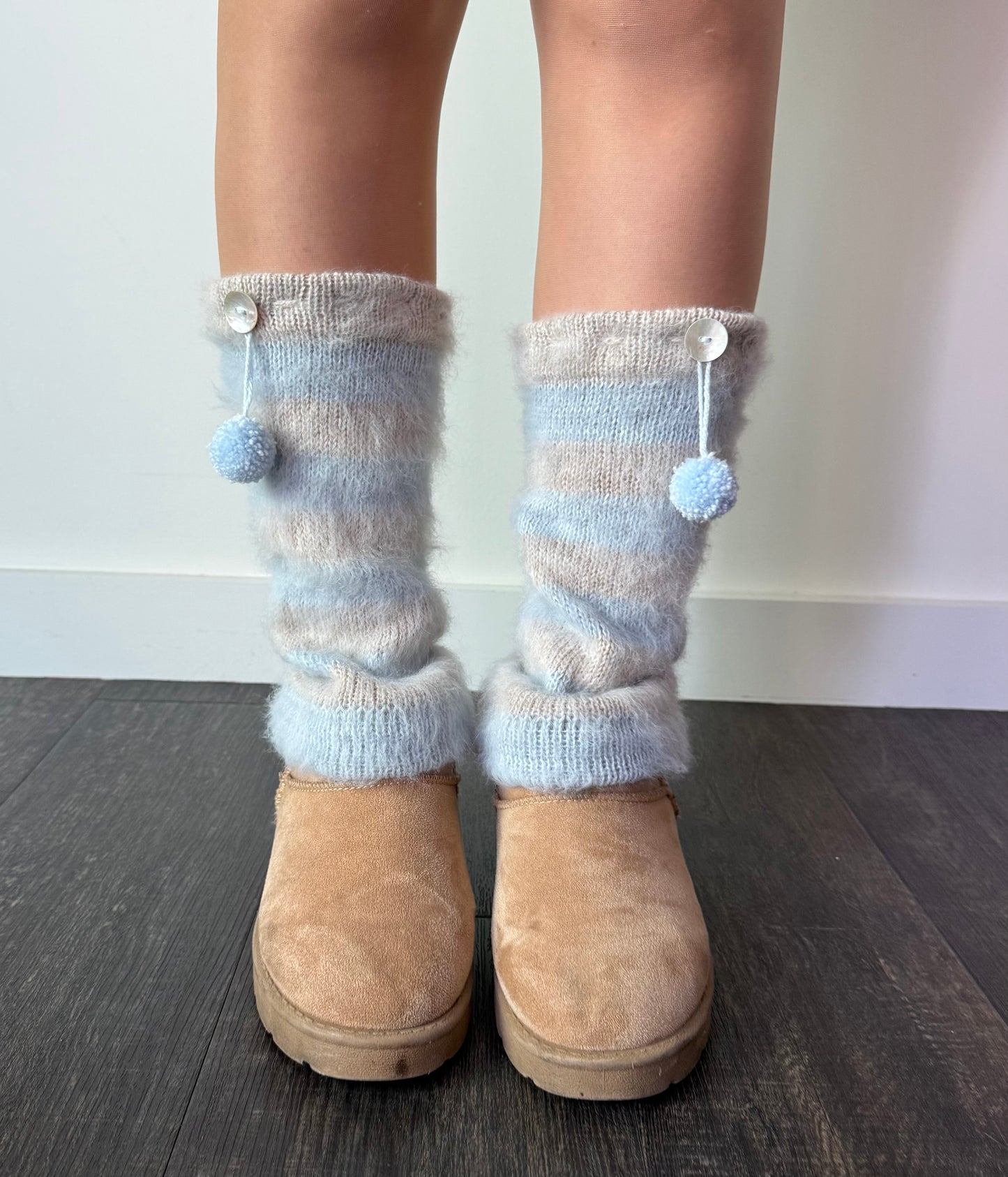 Snow Angel Striped Leg Warmers - pre made