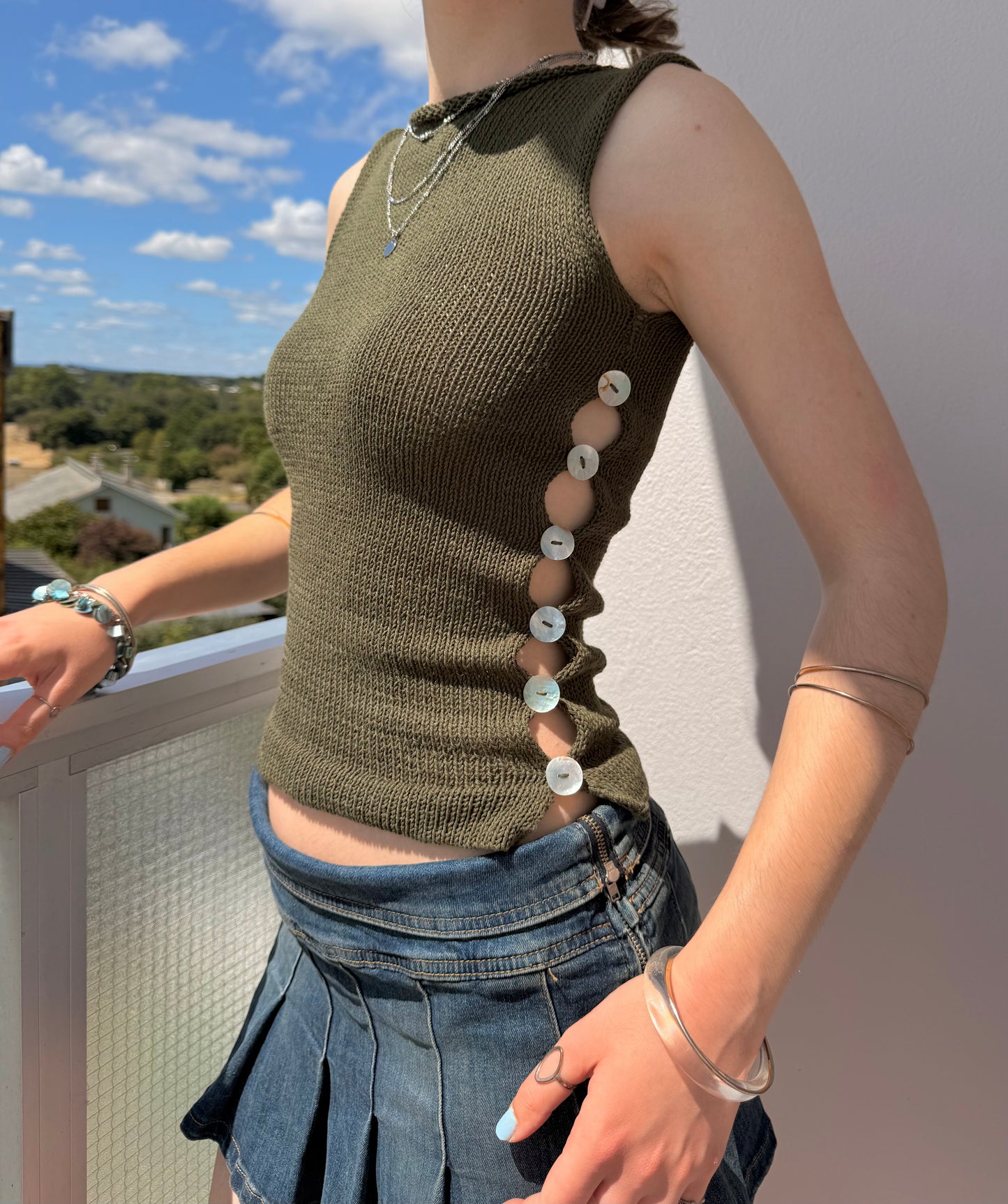 The Pearl Vest in khaki green - (pre made in S)