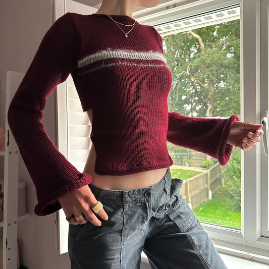 The Bordeaux Jumper: handmade burgundy, grey and cream striped knit jumper - choose with or without open bow back