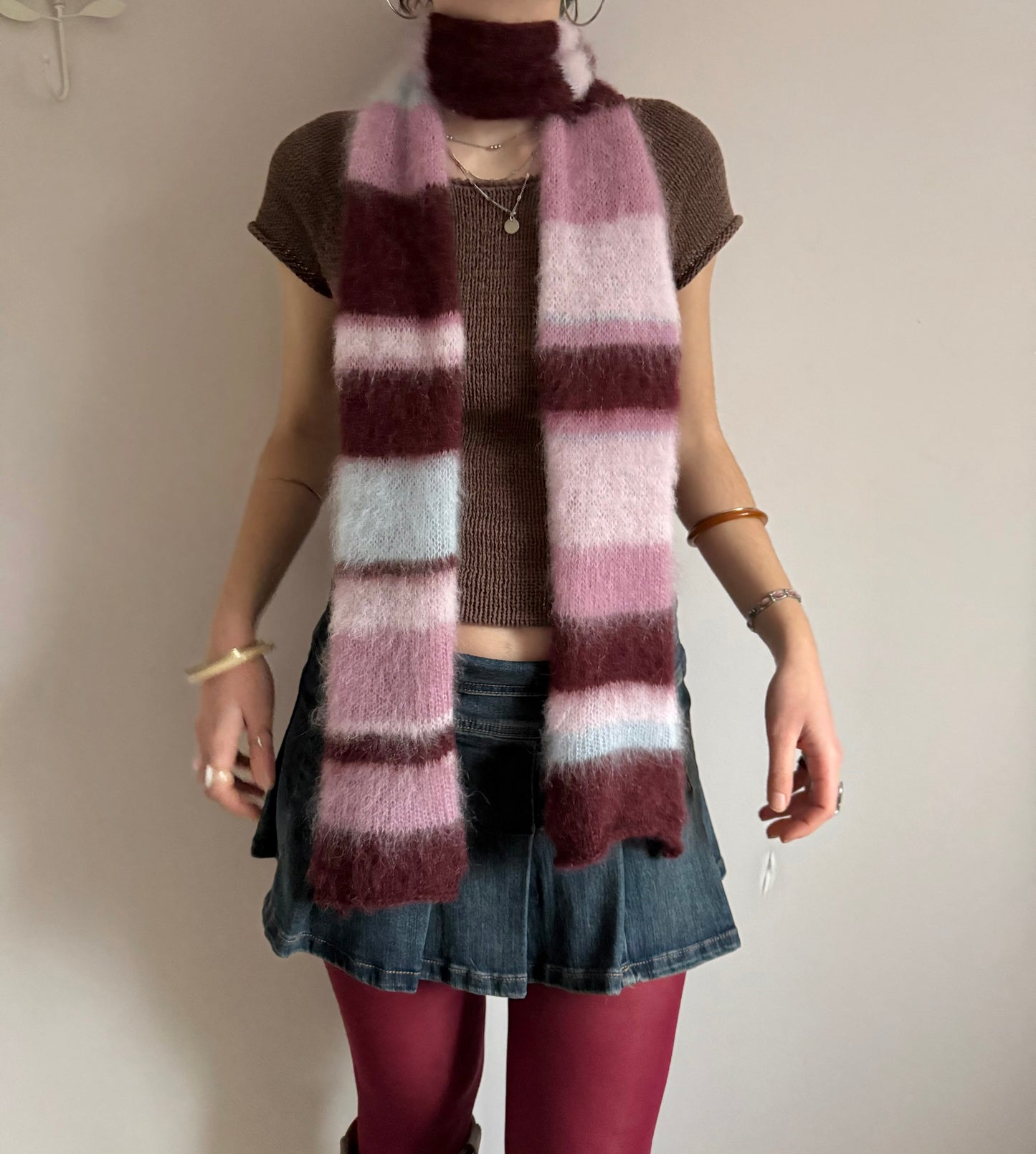 1 of 1 fluffy striped scarf - frosted cherry 🍒❄️ made to order