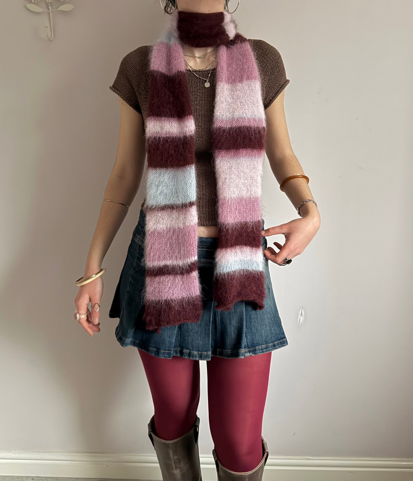 1 of 1 fluffy striped scarf - frosted cherry 🍒❄️ made to order