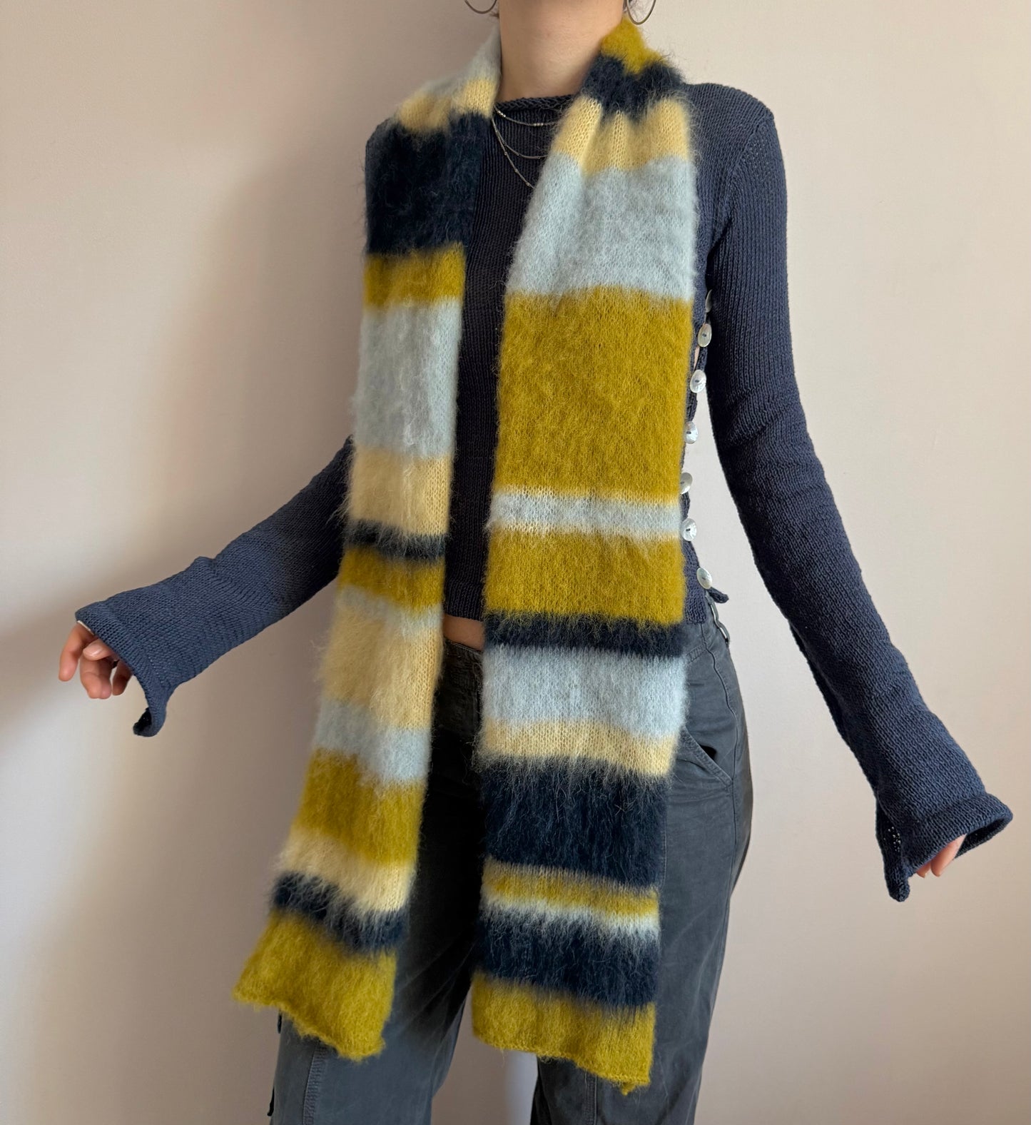 Handmade fluffy extra wide striped scarf - 1 of 1 & pre made