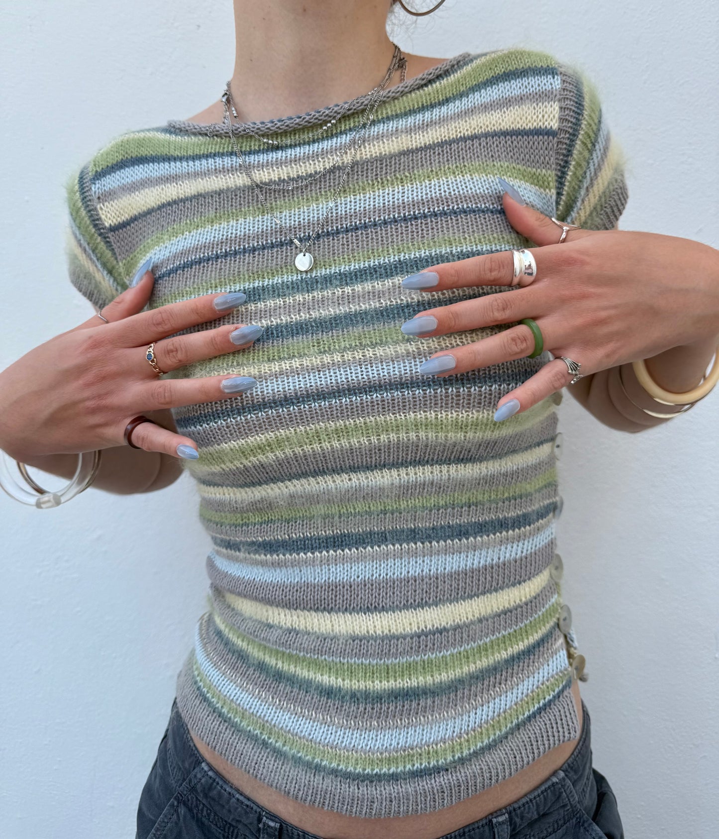 Sea Breeze Striped Pearl Tee (pre made in size S)