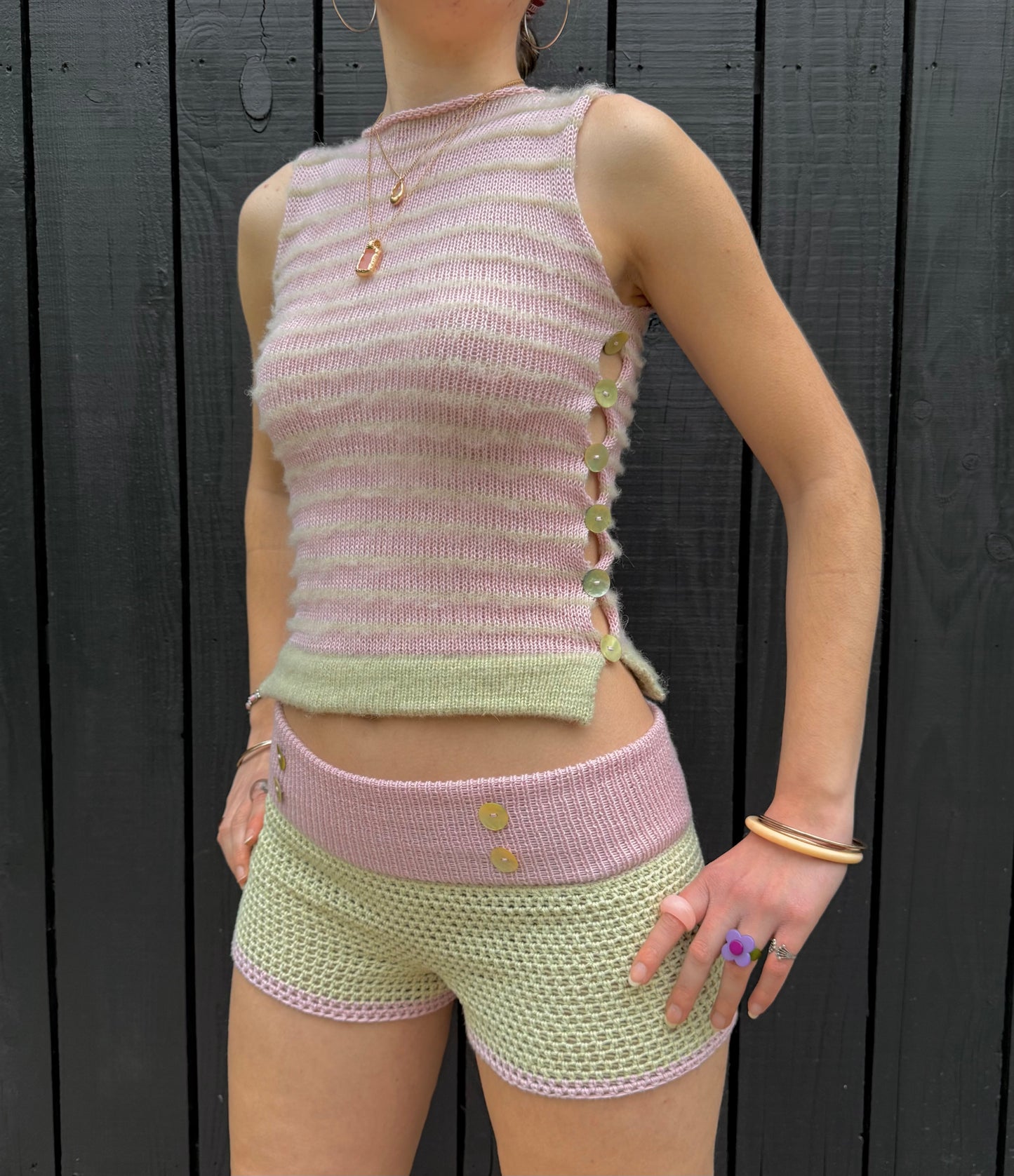 The Blossom Button Vest  🌸 striped knit vest with mother of pearl buttons