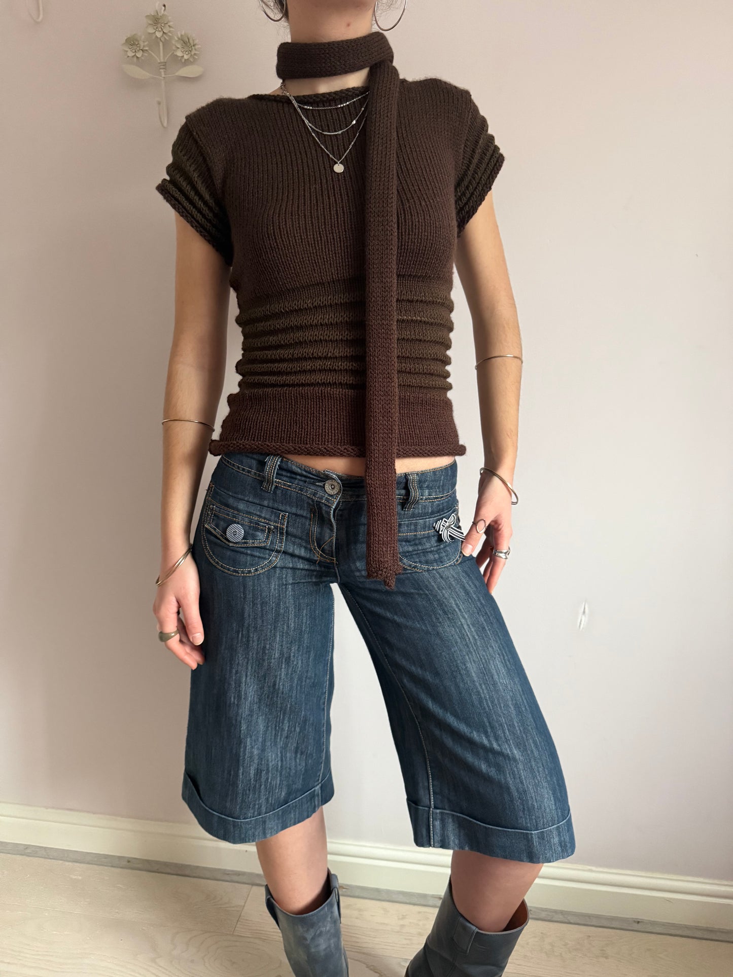 The Ripple Tee in brown - handmade shirred top with puff sleeves (pre made in size M)