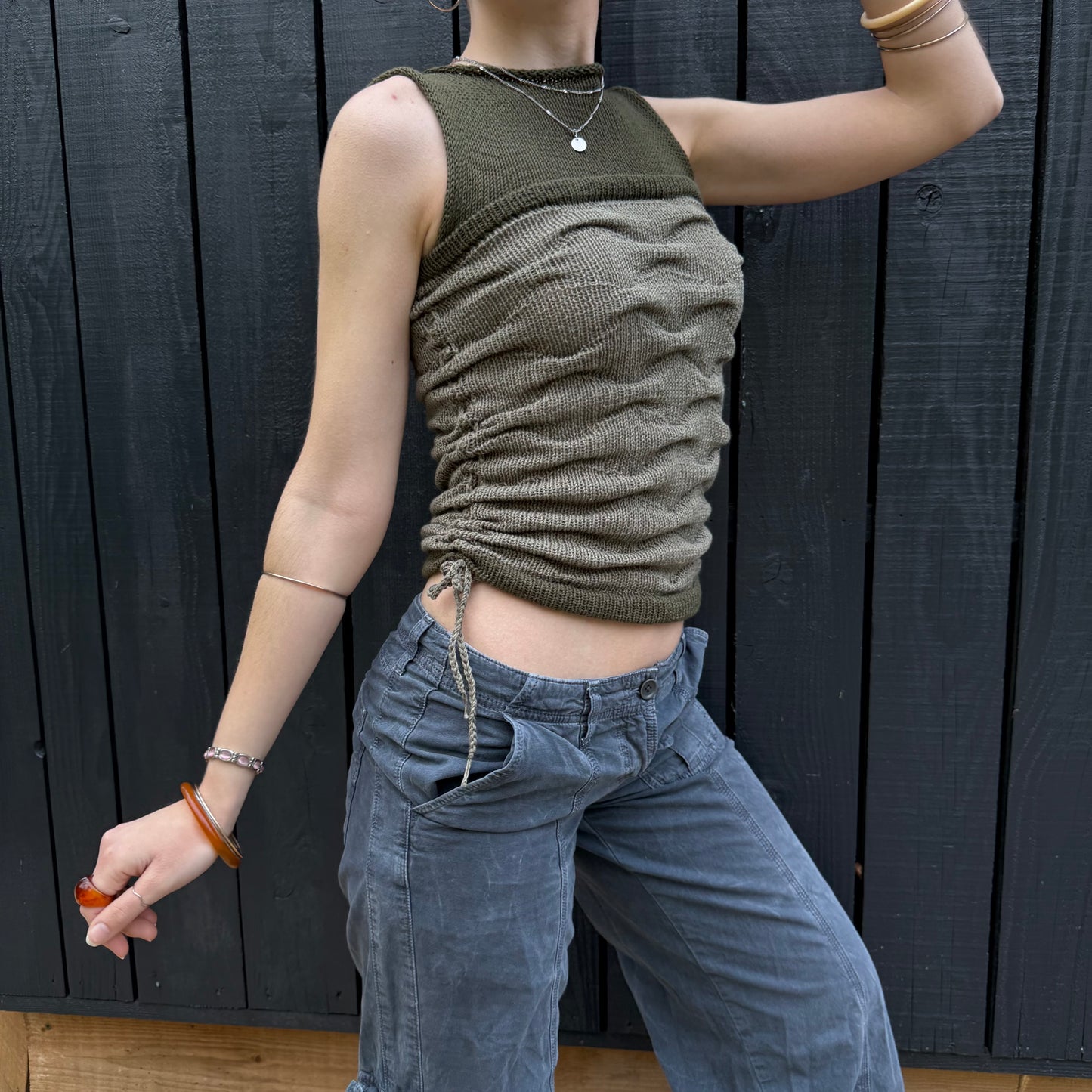 Moss Meadow textured knit vest  - pre made in size S