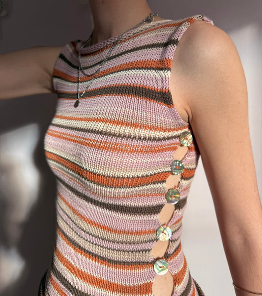 Handmade retro striped Pearl Vest with abalone shell buttons  (pre made in size S).