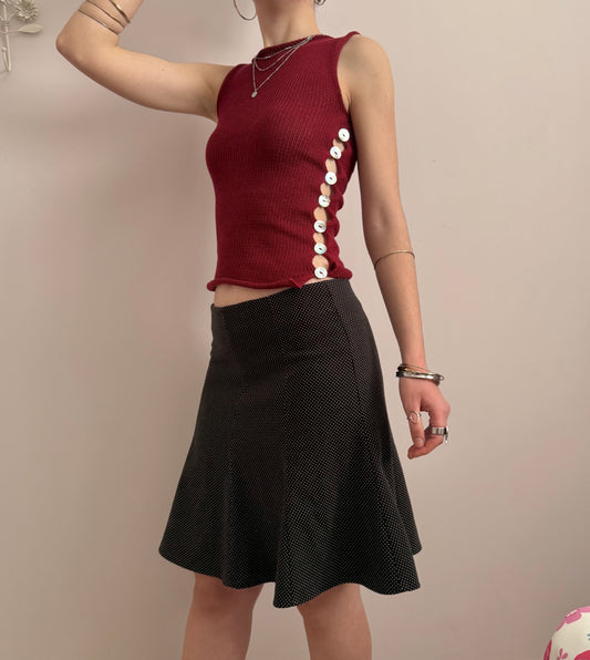 The Pearl Vest in cherry red - handmade knitted vest with mother of pearl buttons