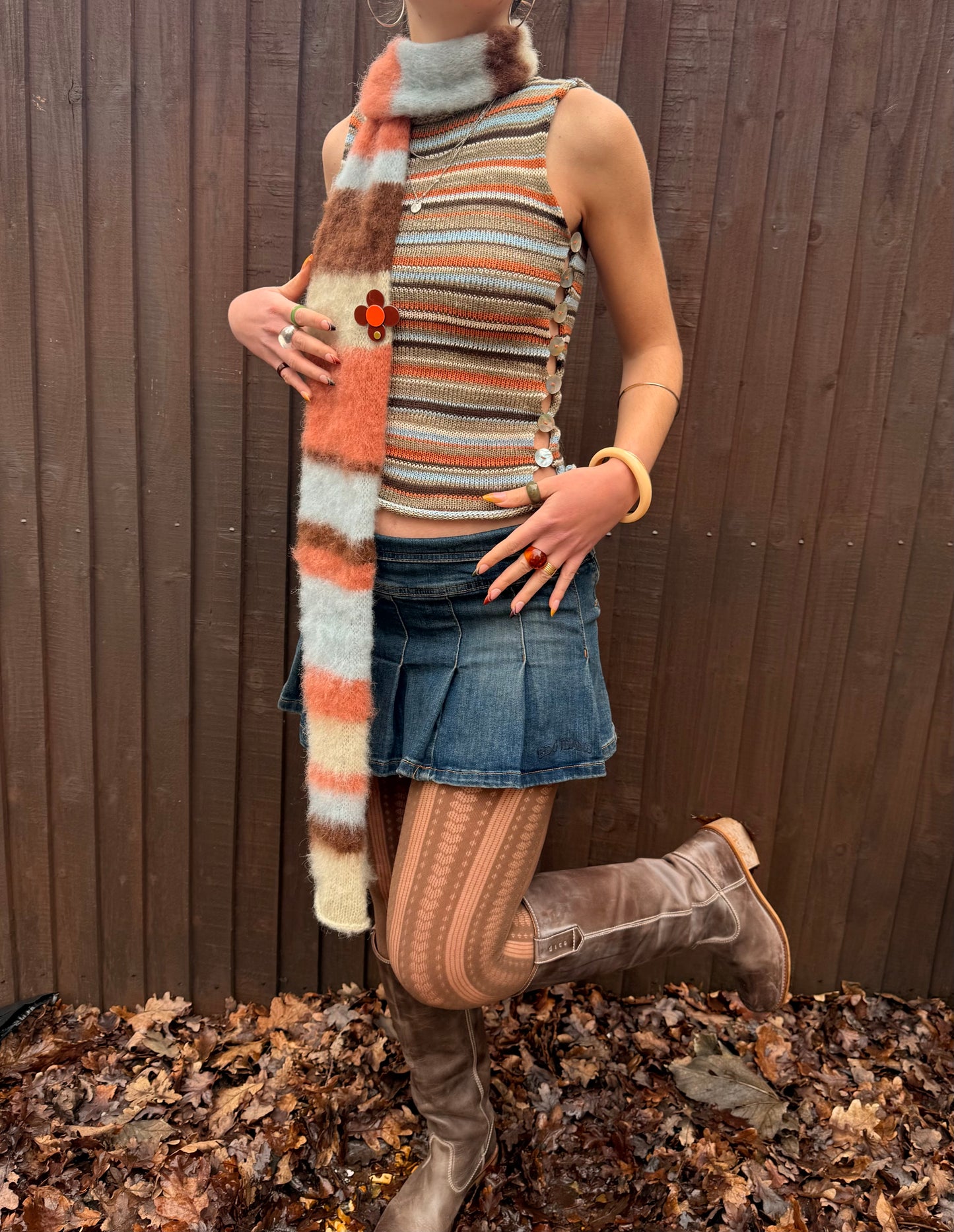 Handmade fluffy striped scarf - retro colourway (made to order)