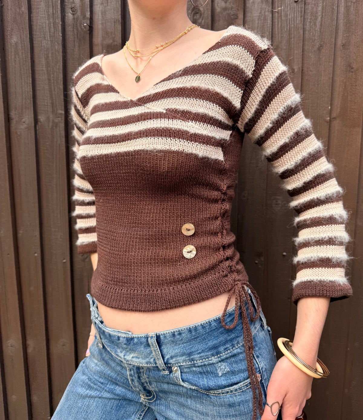 The Hazelnut V-neck Wrap Top - with 3/4 Sleeves (pre made in S)