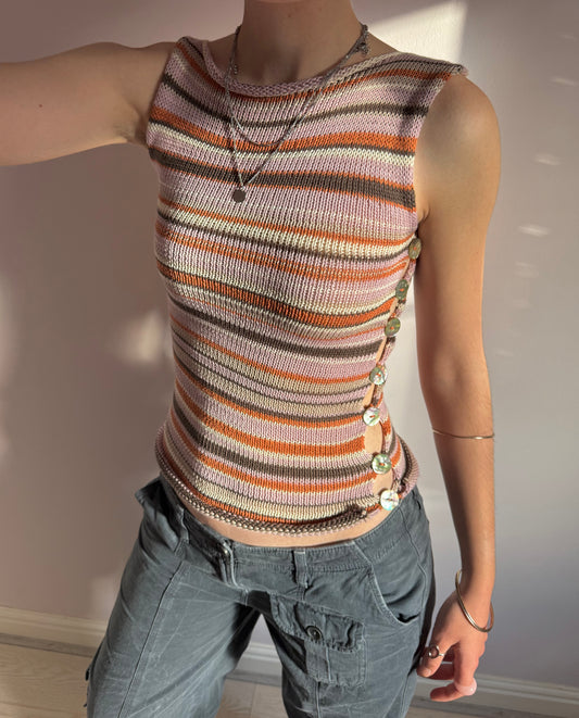 Handmade retro striped Pearl Vest with abalone shell buttons  (pre made in size S).