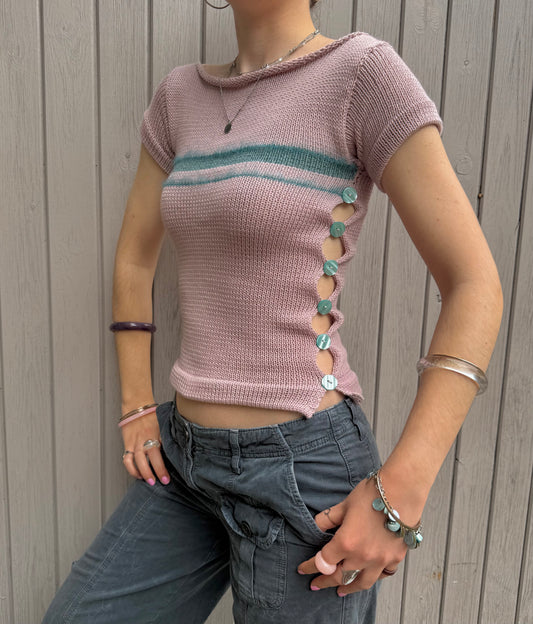 Pearl Tee in Dusky Pink & Teal (pre made in XS)