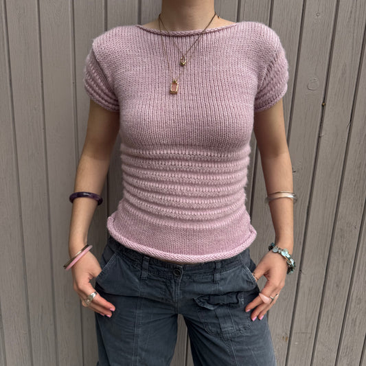 The Ripple Tee in dusky pink - handmade shirred top with puff sleeves (pre made in S)