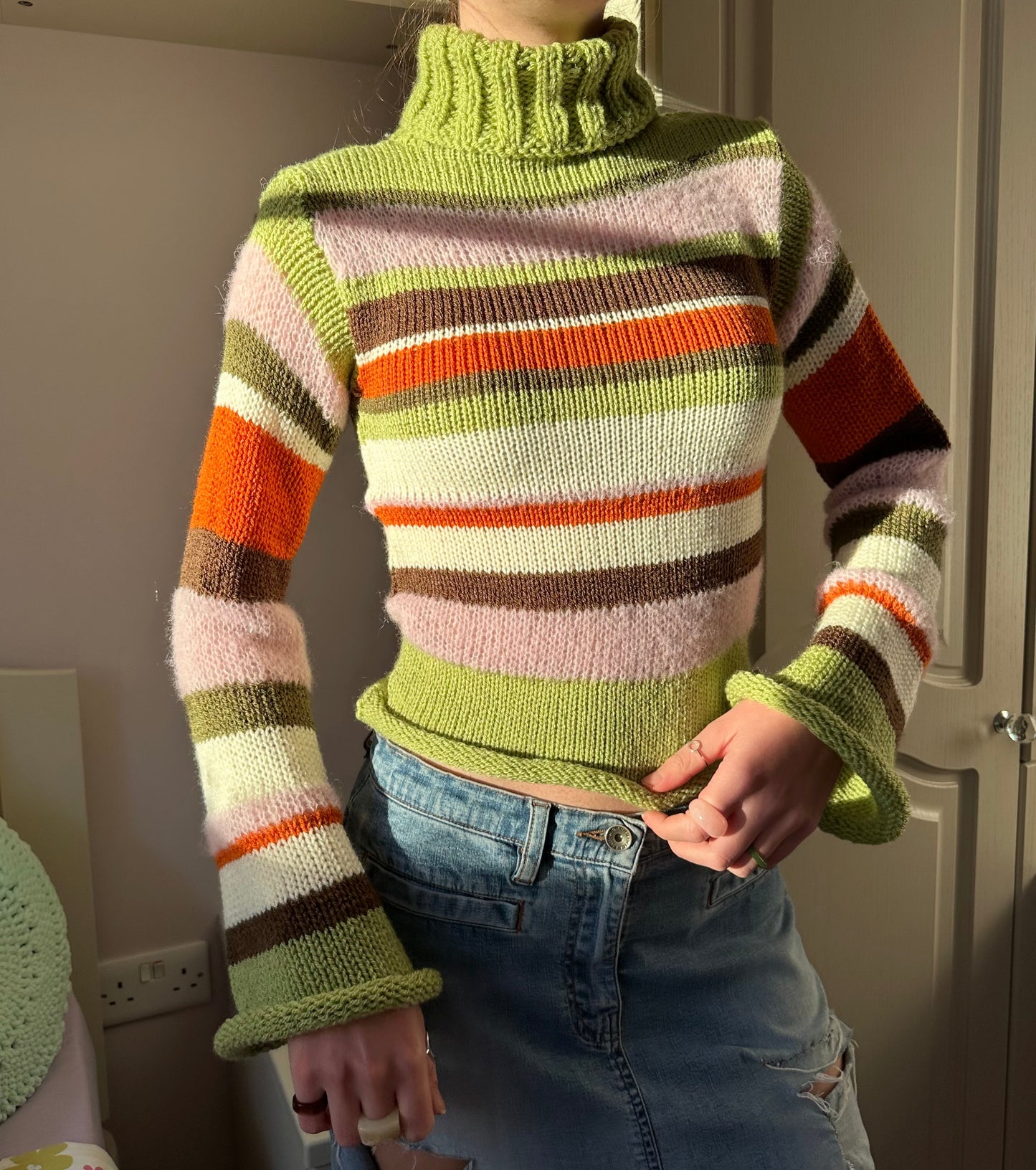 The Lola Jumper - handmade knitted striped roll neck sweater