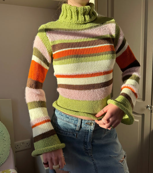 The Lola Jumper - handmade knitted striped roll neck sweater