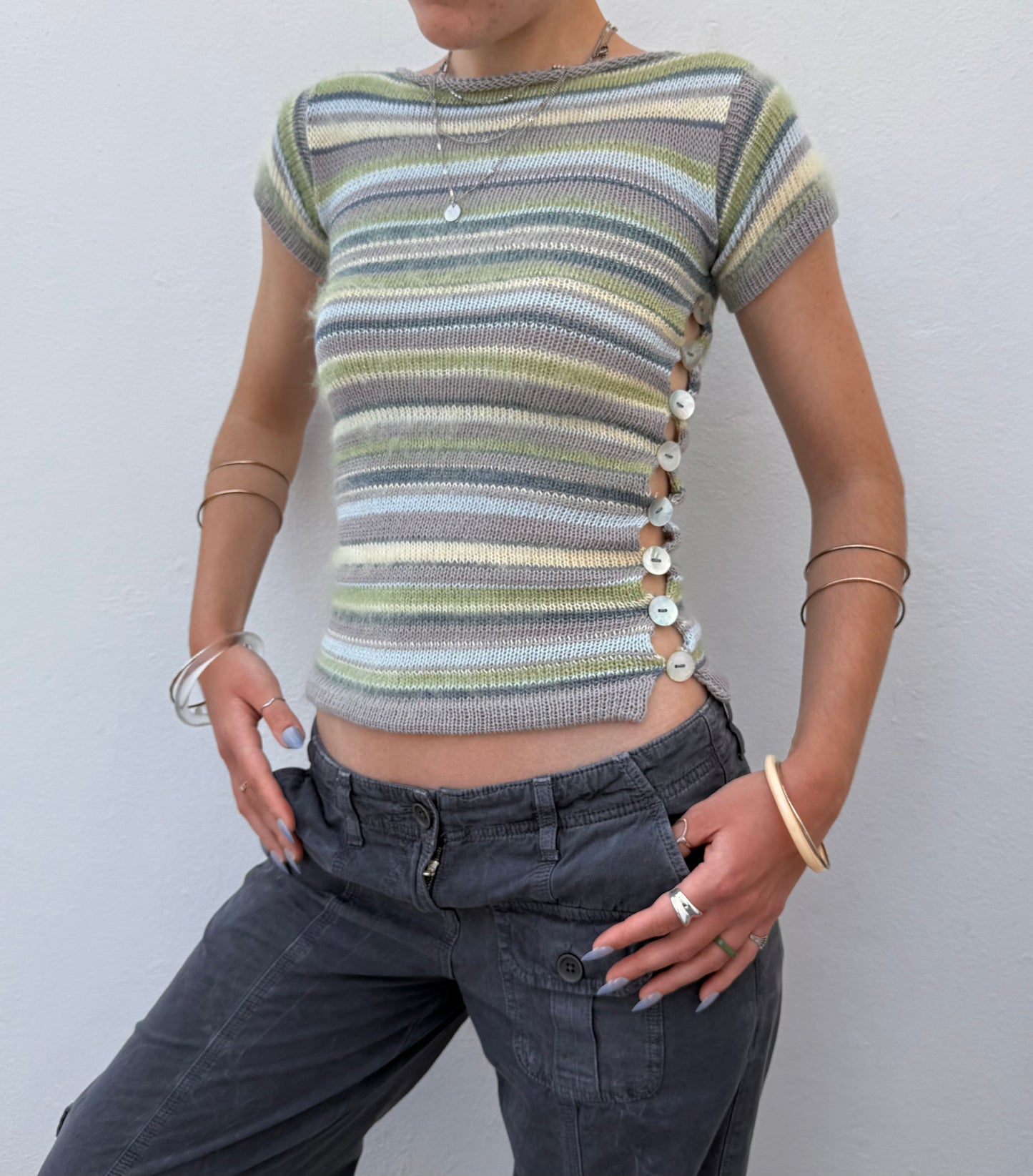 Sea Breeze Striped Pearl Tee (pre made in size S)