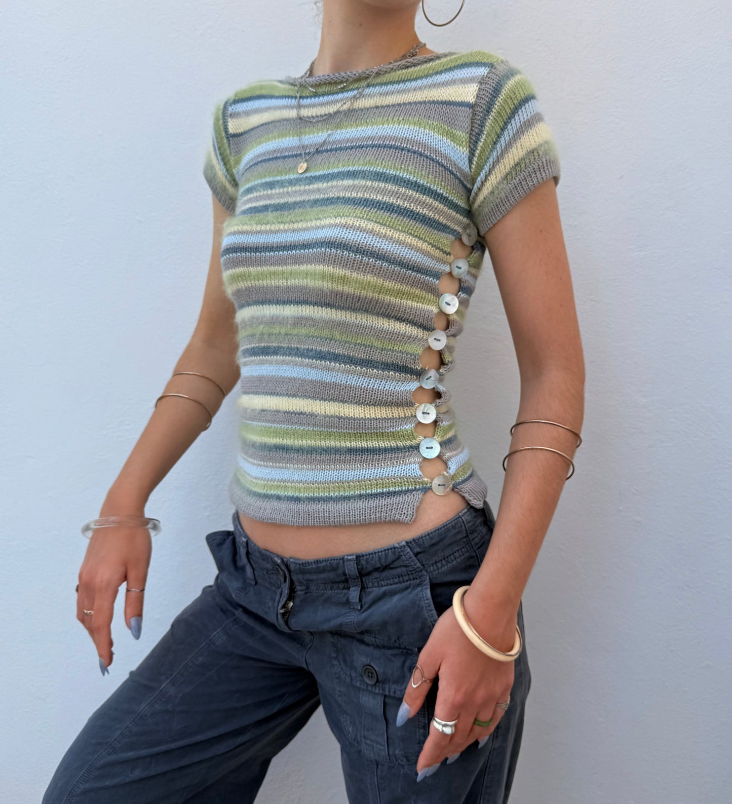 Sea Breeze Striped Pearl Tee (pre made in size S)